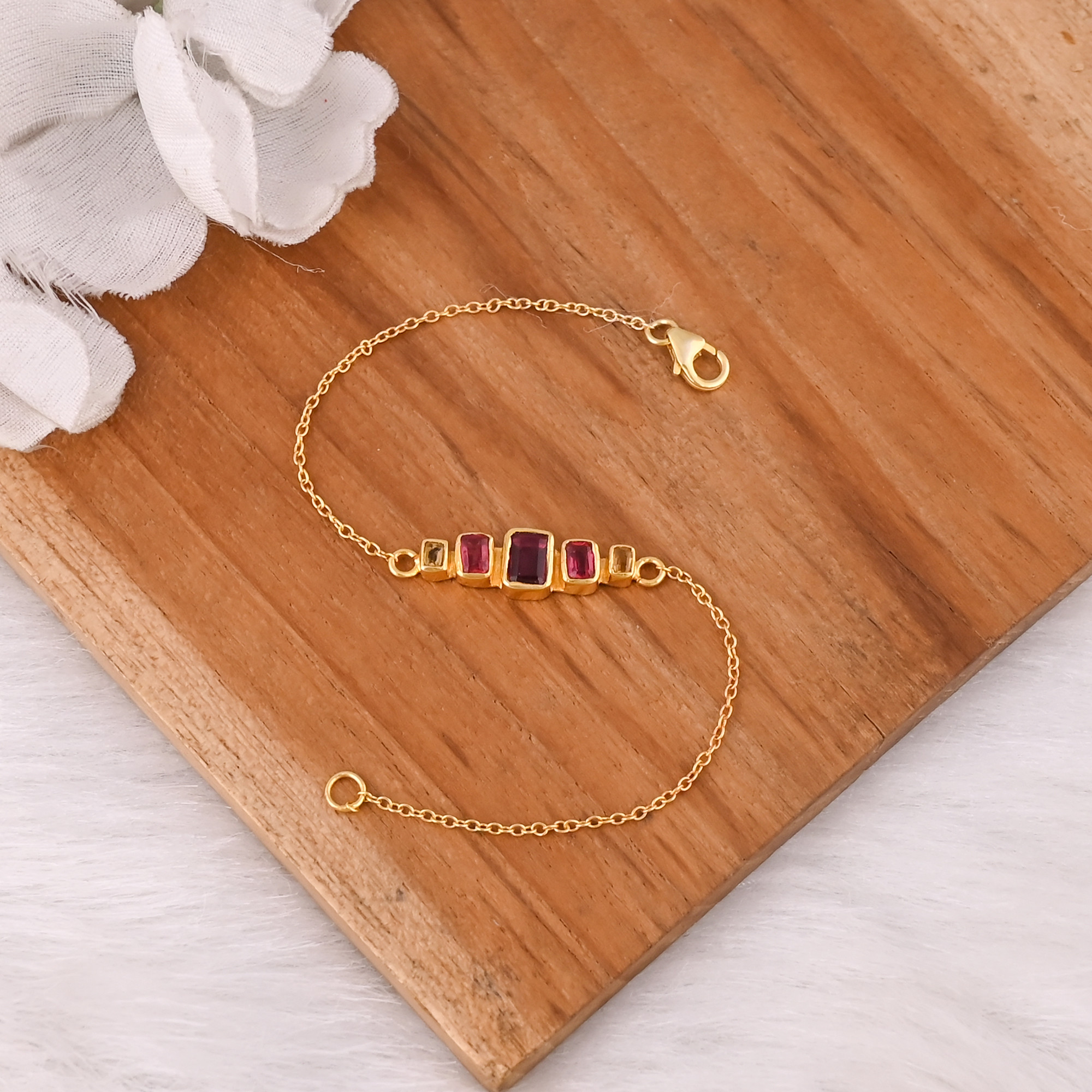 Natural Multi Tourmaline Handmade Boho Bracelet 925 Sterling Silver Gold Plated Jewelry Minimalist Bracelet Wedding Gift