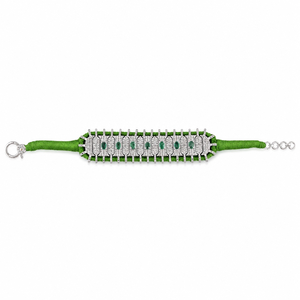 High-End Handmade 925 Sterling Silver Threaded Bracelet With Natural Emerald and Diamond Jewelry for Women
