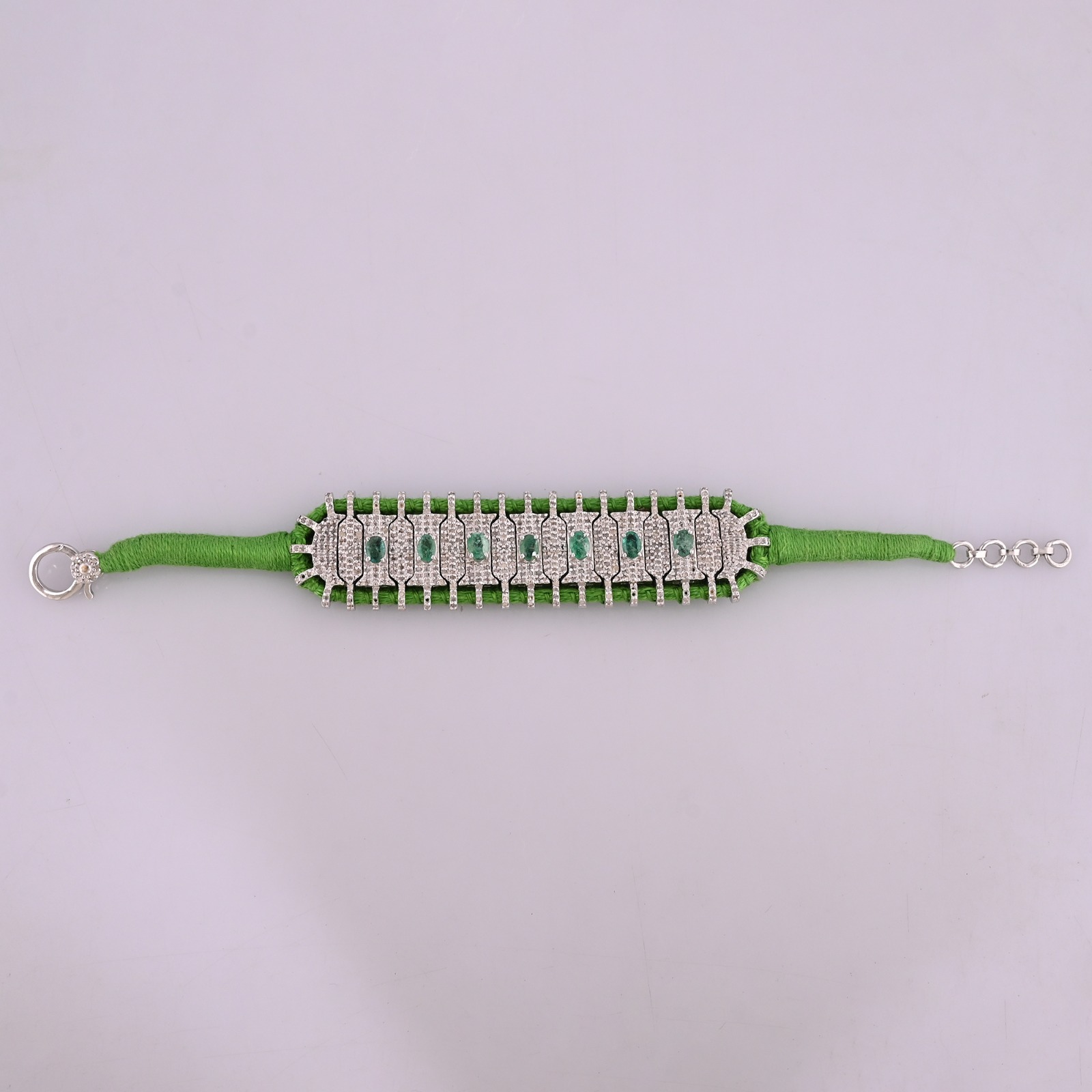 High-End Handmade 925 Sterling Silver Threaded Bracelet With Natural Emerald and Diamond Jewelry for Women