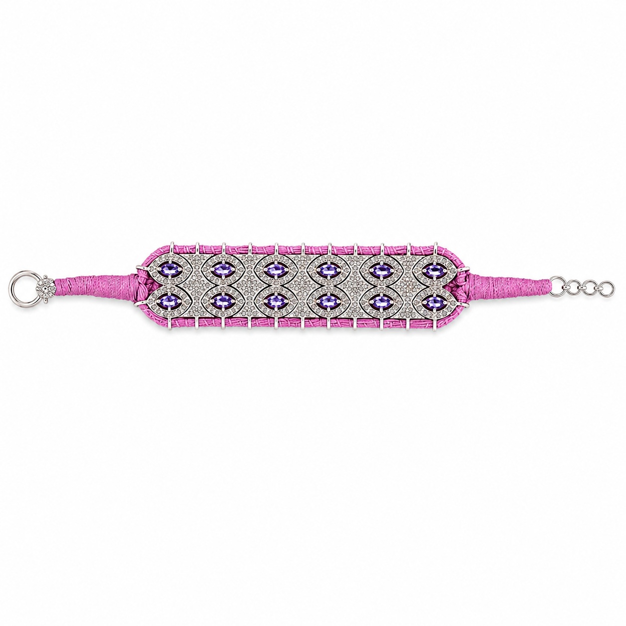 High-End Handmade 925 Sterling Silver Threaded Bracelet With Natural Tanzanite and Diamond Jewelry for Women