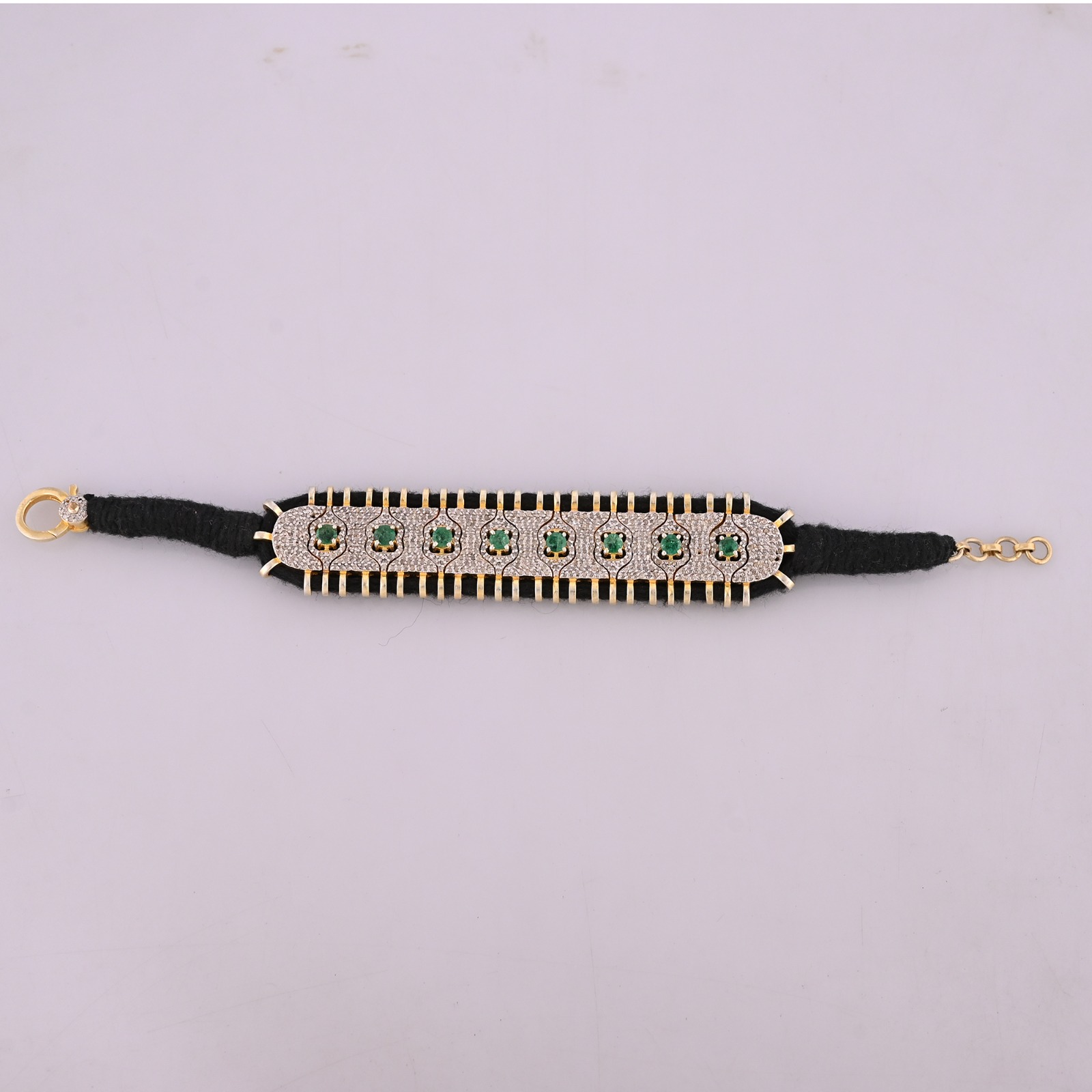 Elegant handmade 925 sterling silver threaded bracelet featuring natural emerald and sparkling diamond Jewelry for Women
