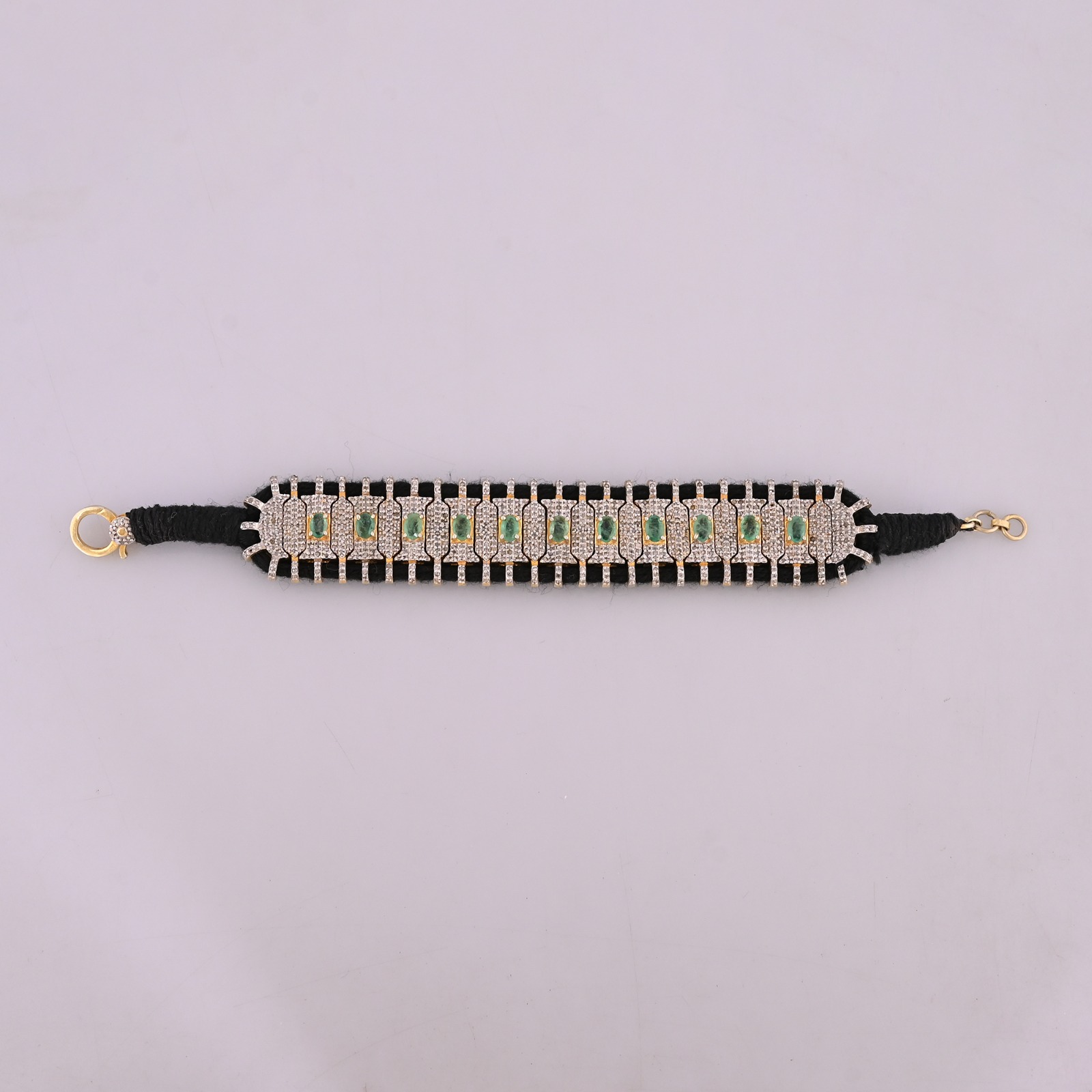 Elegant handmade 925 sterling silver threaded bracelet featuring natural emerald and sparkling diamond Jewelry for Women