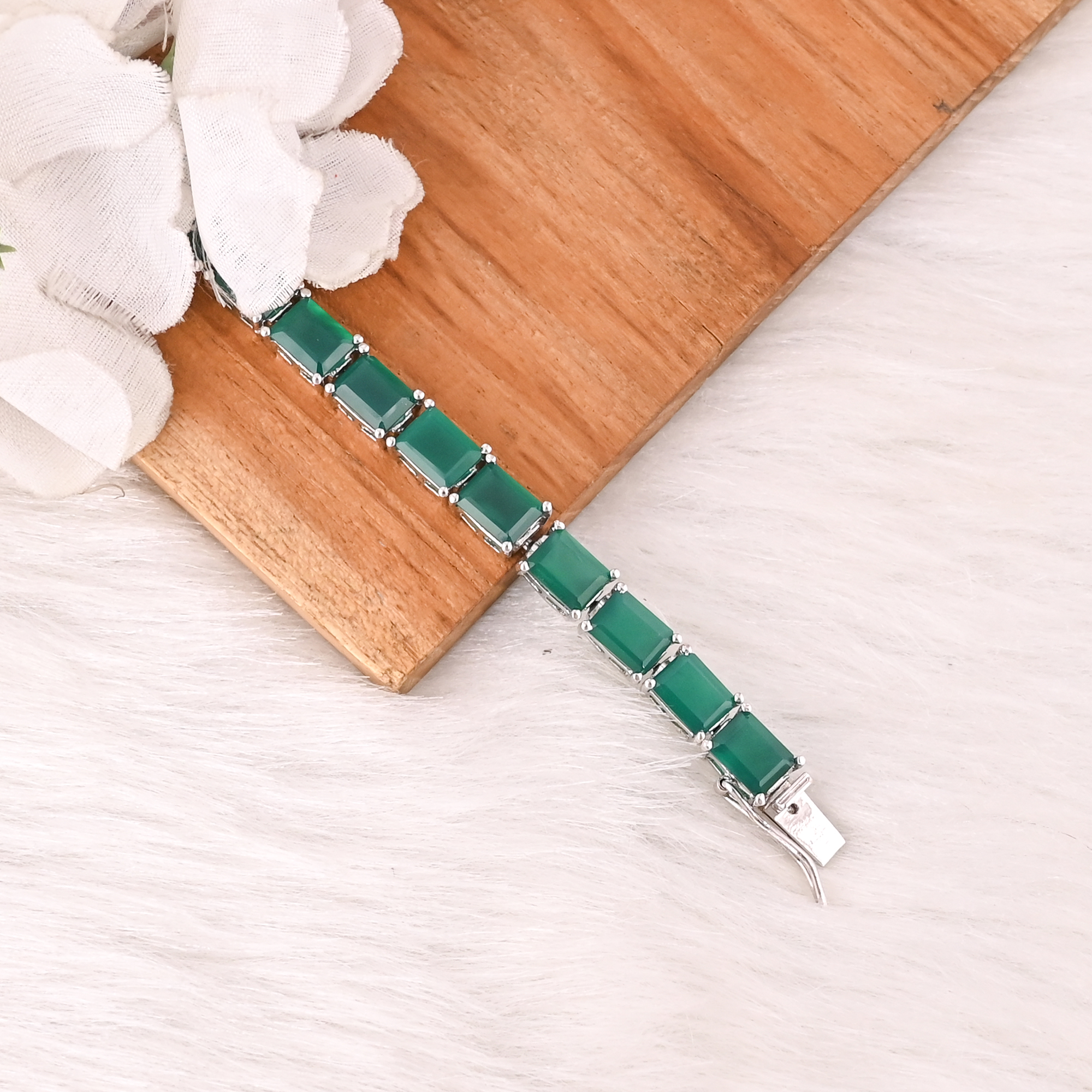 Premium Natural Green Onyx Bracelet in 925 Sterling Silver Handmade Luxury Jewelry Women  Men
