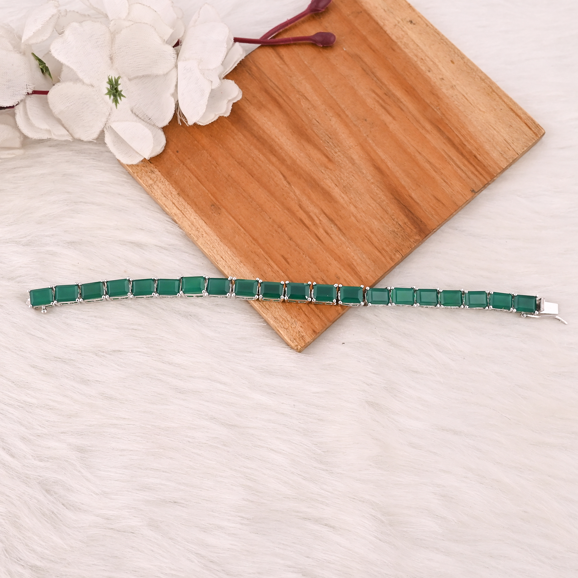 Premium Natural Green Onyx Bracelet in 925 Sterling Silver Handmade Luxury Jewelry Women  Men
