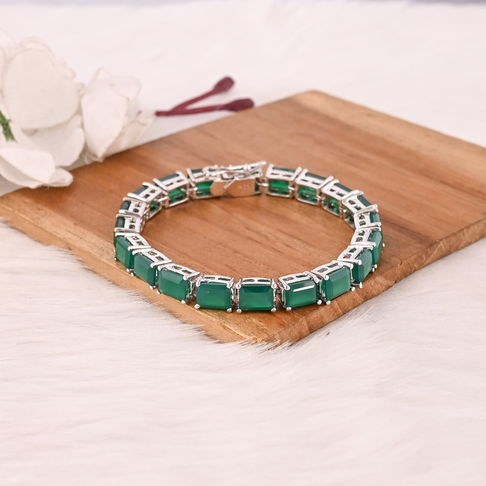 Image of Premium Natural Green Onyx Bracelet in 925 Sterling Silver Handmade Luxury Jewelry Women &amp; Men