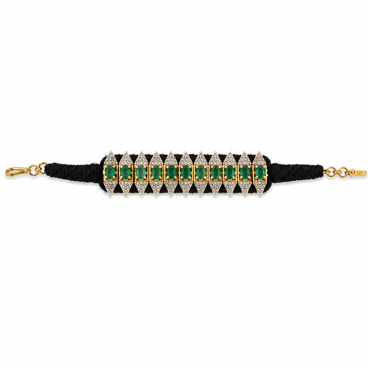 Premium Designer Handmade 925 Sterling Silver Threaded Bracelet With Natural Emerald and Diamond Jewelry for Women