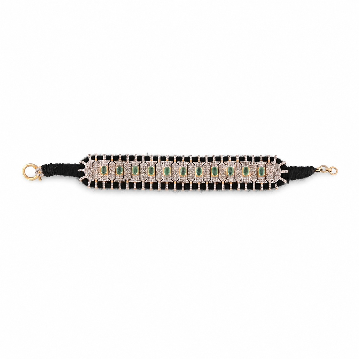 Elegant handmade 925 sterling silver threaded bracelet featuring natural emerald and sparkling diamond Jewelry for Women