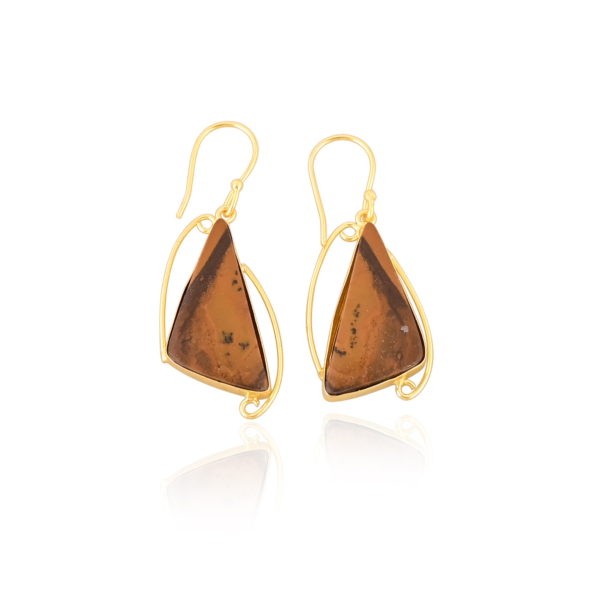 Trendy Gold-plated Brass Malinga Jasper Earrings For Daily Wear Customized Jewelry High Quality Brass Earrings Bulk Order