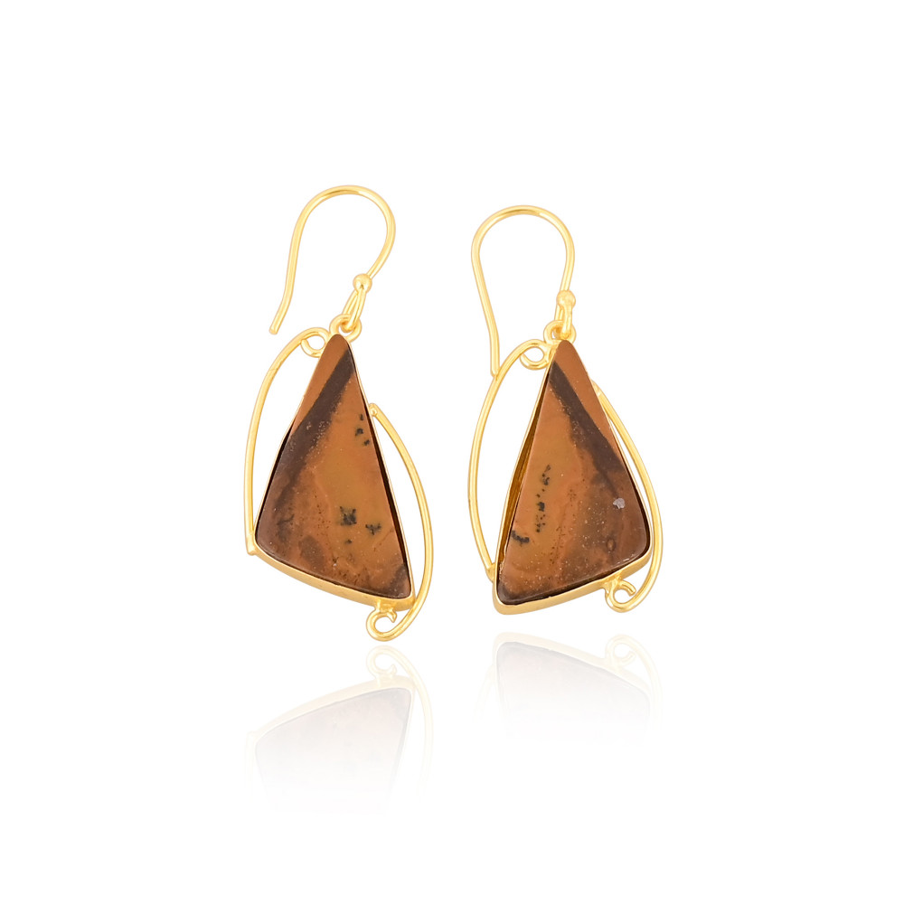 Image of Trendy Gold-plated Brass Malinga Jasper Earrings For Daily Wear Customized Jewelry High Quality Brass Earrings Bulk Order