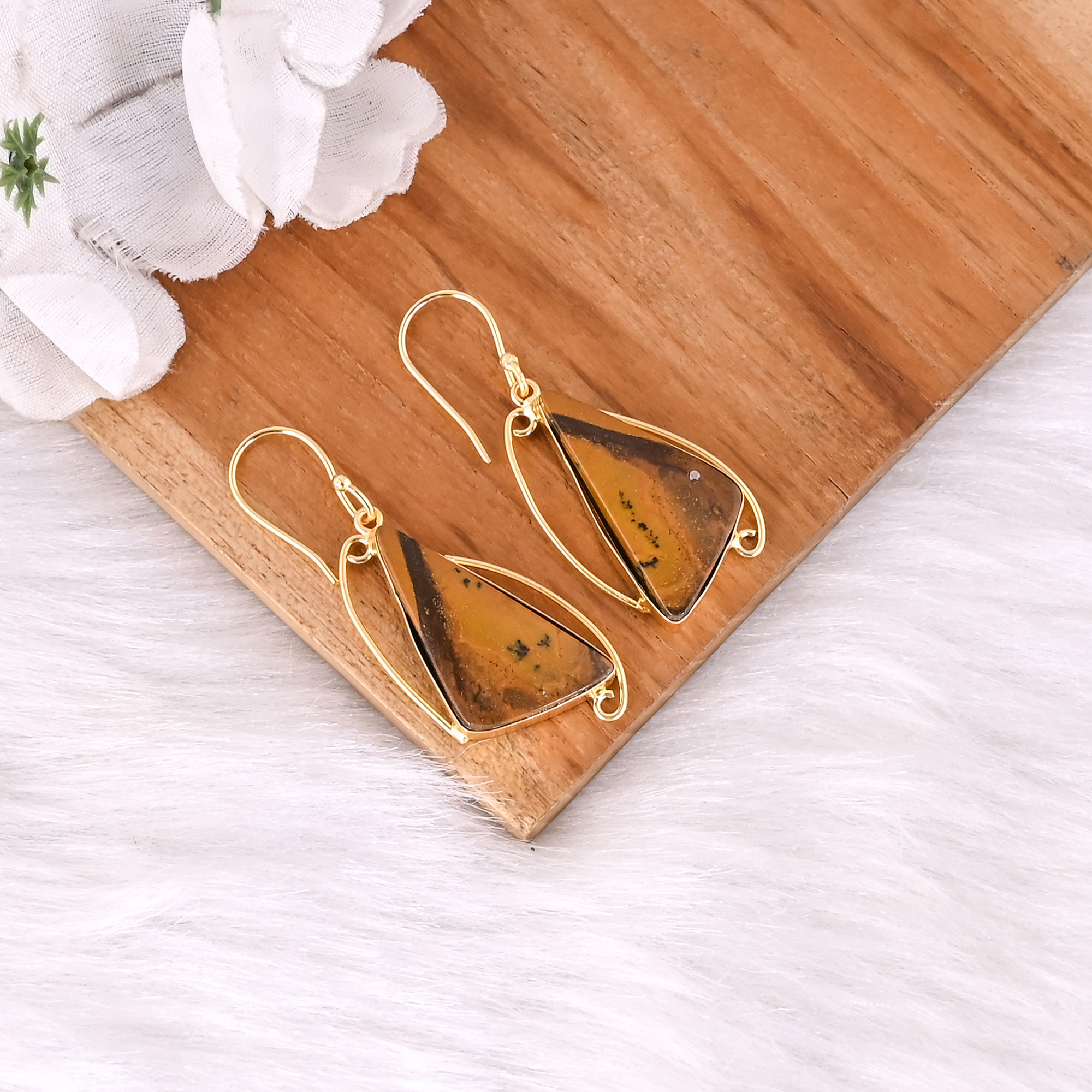 Trendy Gold-plated Brass Malinga Jasper Earrings For Daily Wear Customized Jewelry High Quality Brass Earrings Bulk Order