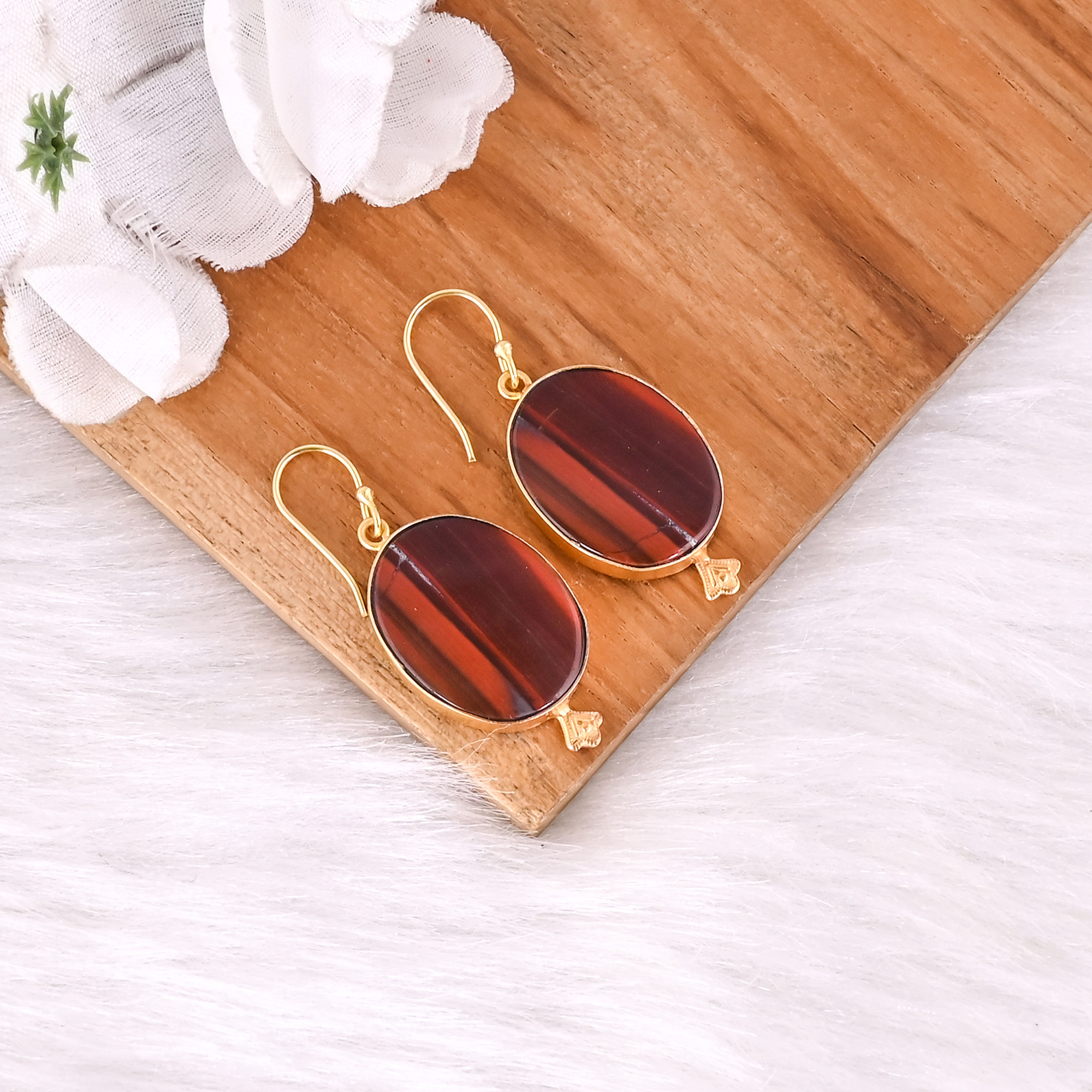 Bohemian Brass Snake Jasper Gemstone Earrings Handcrafted Ethnic Statement Jewelry High-quality Brass Earrings Bulk Order