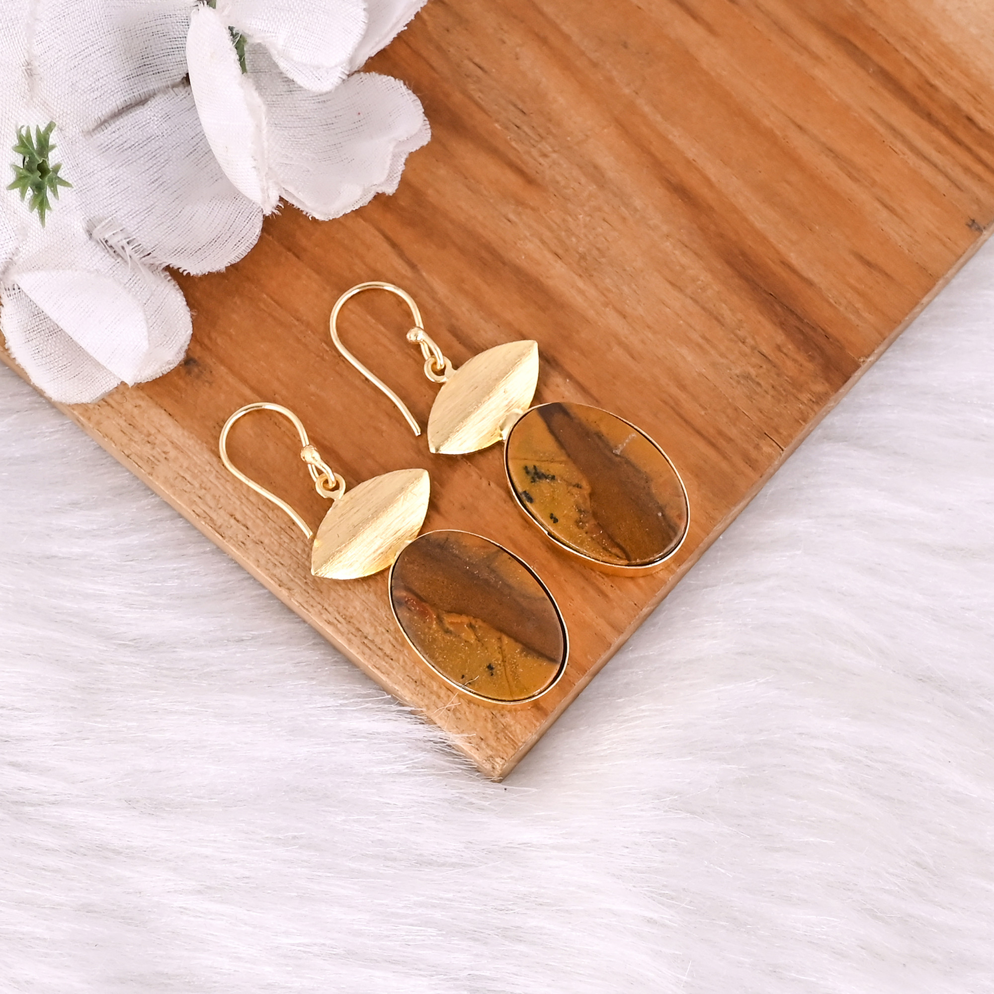 Custom Logo Gold-plated Brass Malinga Jasper Earrings Manufacturer Customized Jewelry High-quality Brass Earrings Bulk Order