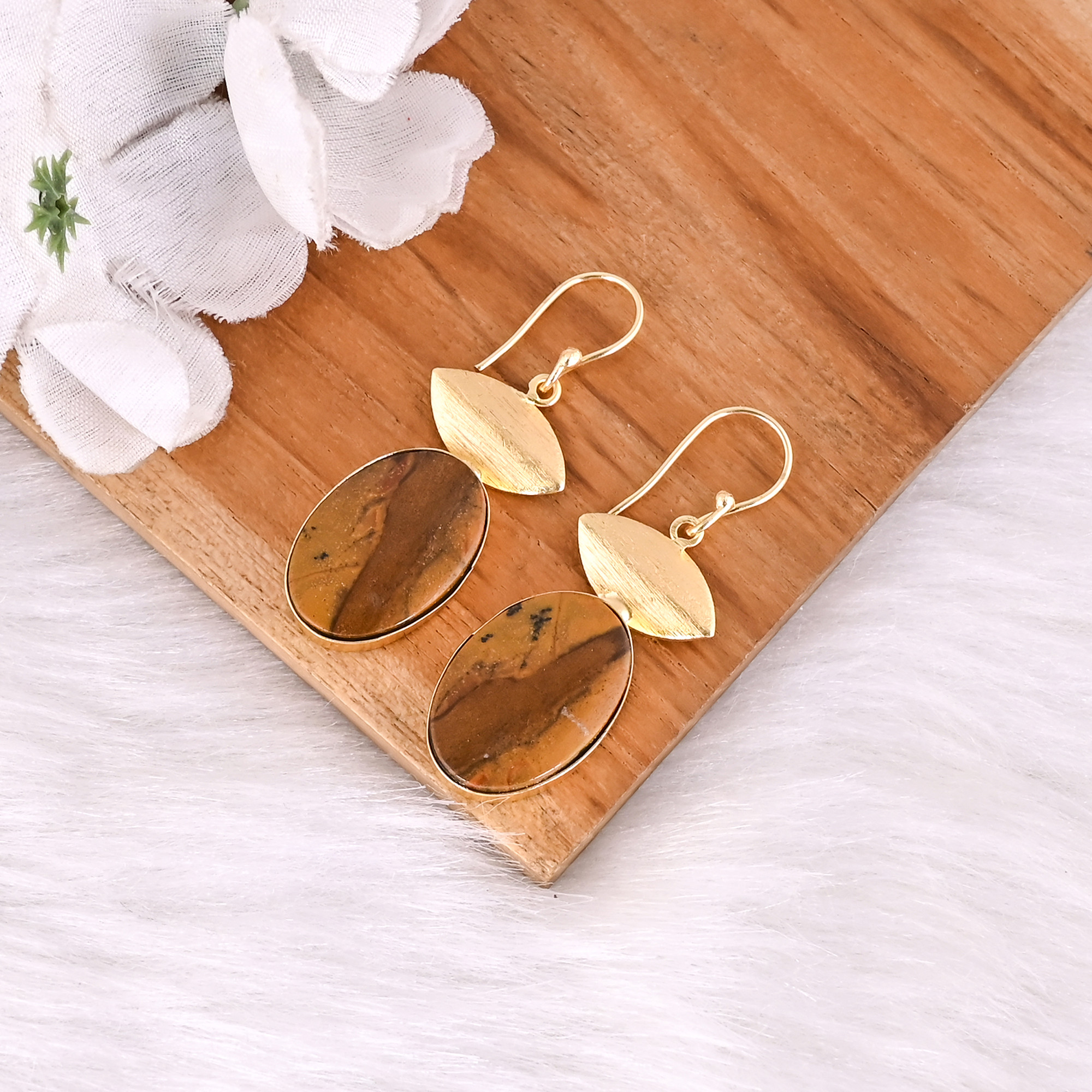 Custom Logo Gold-plated Brass Malinga Jasper Earrings Manufacturer Customized Jewelry High-quality Brass Earrings Bulk Order