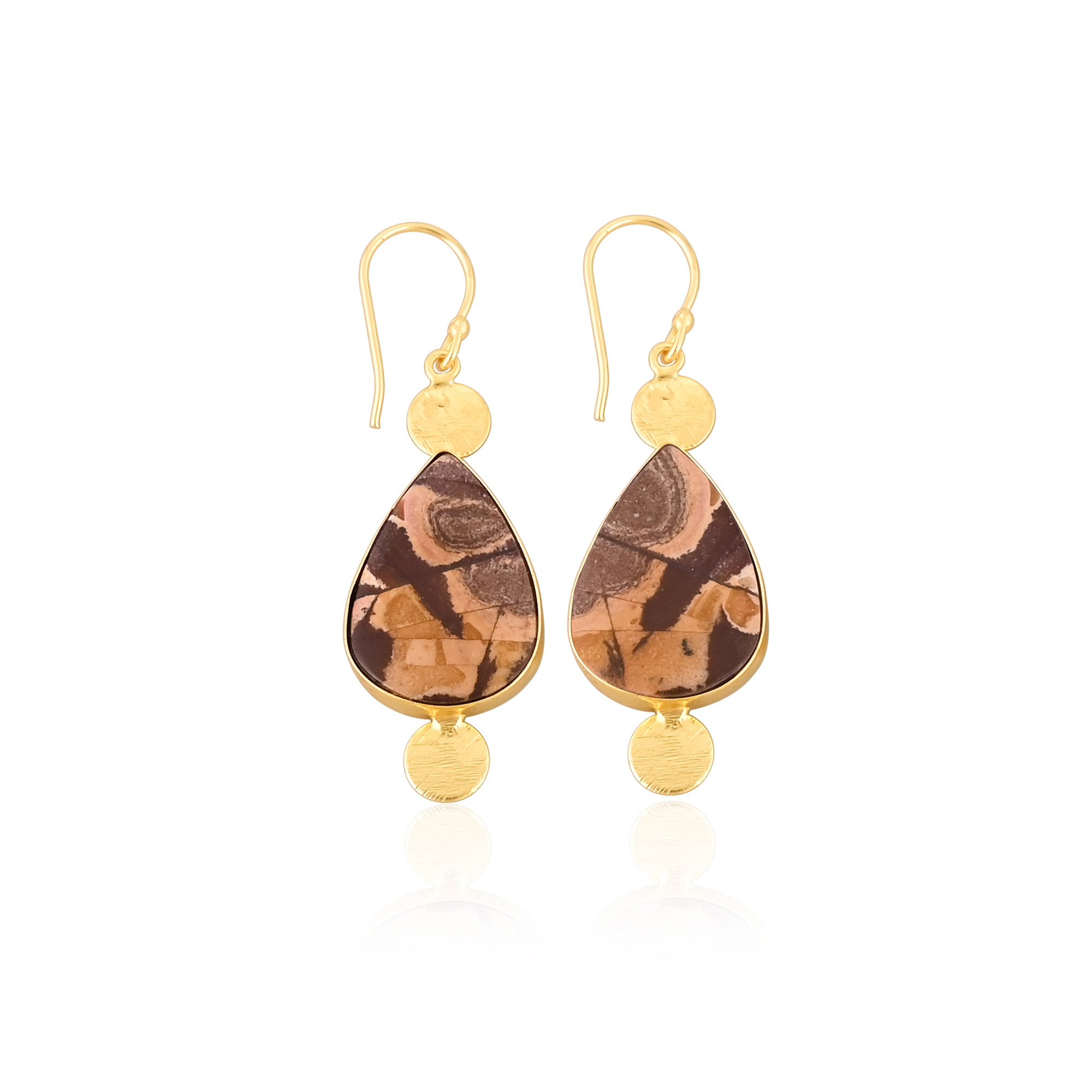 Hot Selling Yellow Gold Plated Earring Picture Jasper Gemstone Earring Fashion Boho Statement Earrings Wholesale Manufacturer