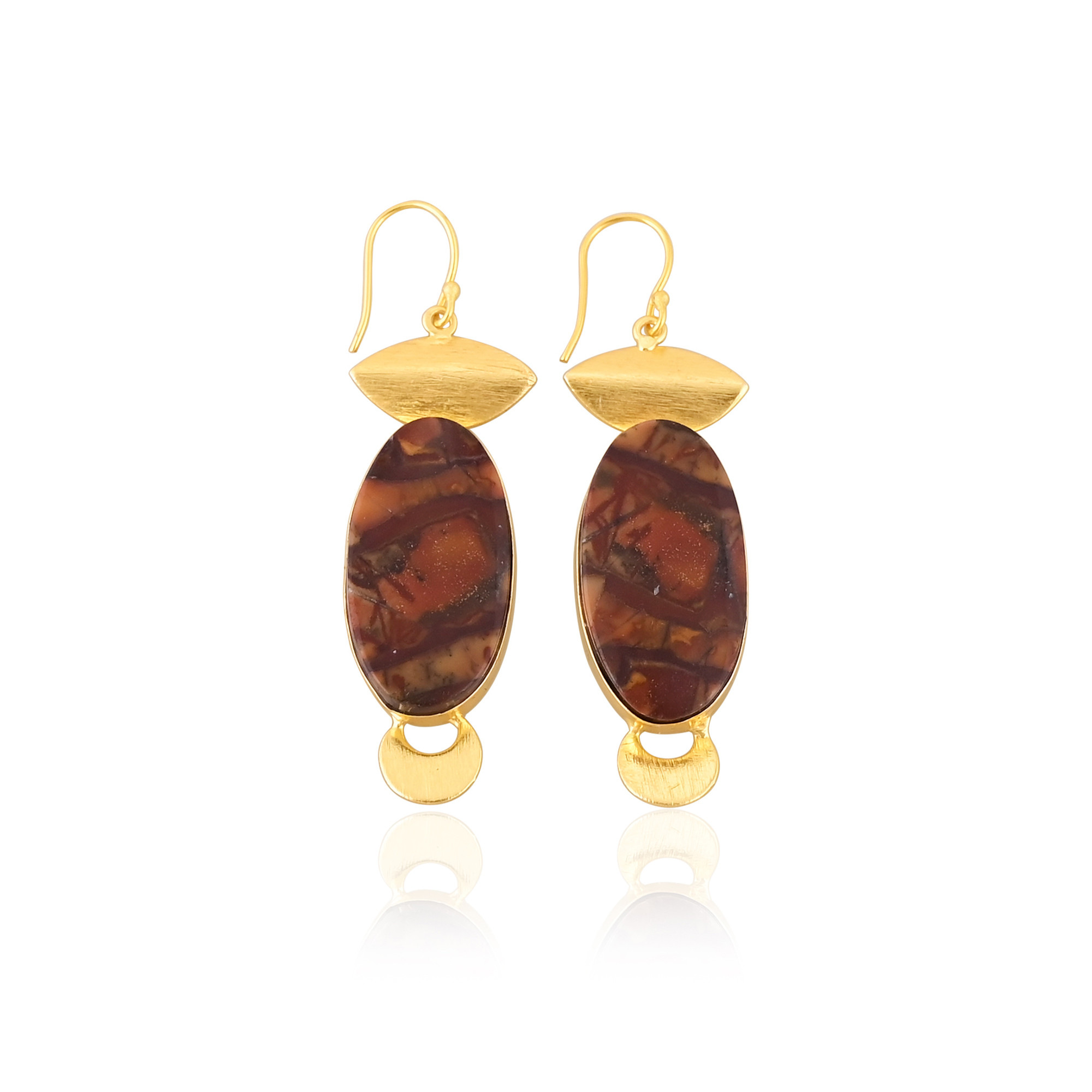 Ethnic Brass Earrings With Malinga Jasper Gemstone Gold Plated Handcrafted Jewelry High-quality Brass Dangle Earrings Bulk Order