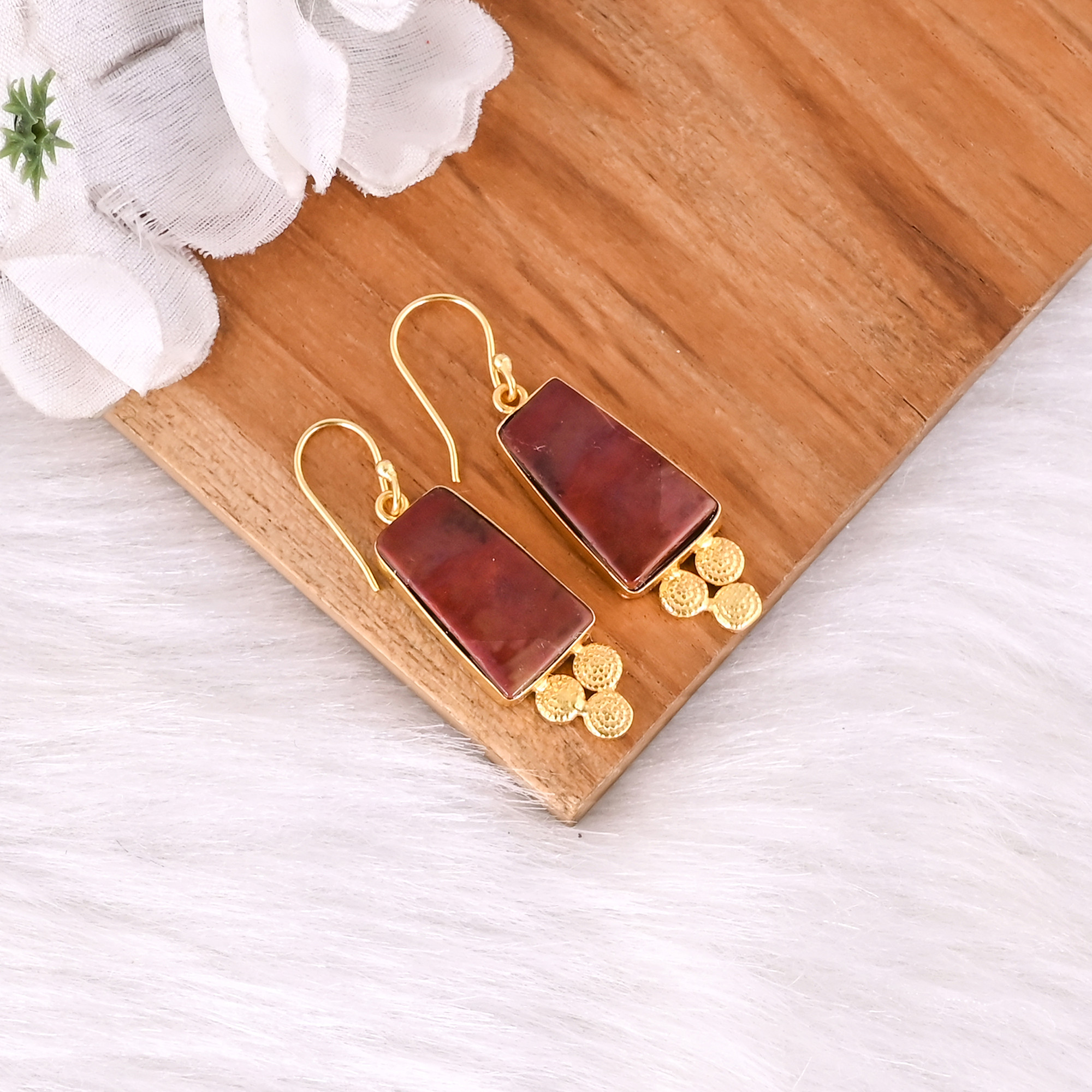 Antique Brass Dangle Earrings for Women Malinga Jasper Gemstone Drop Earrings High-quality Brass Handmade Earrings Bulk Order