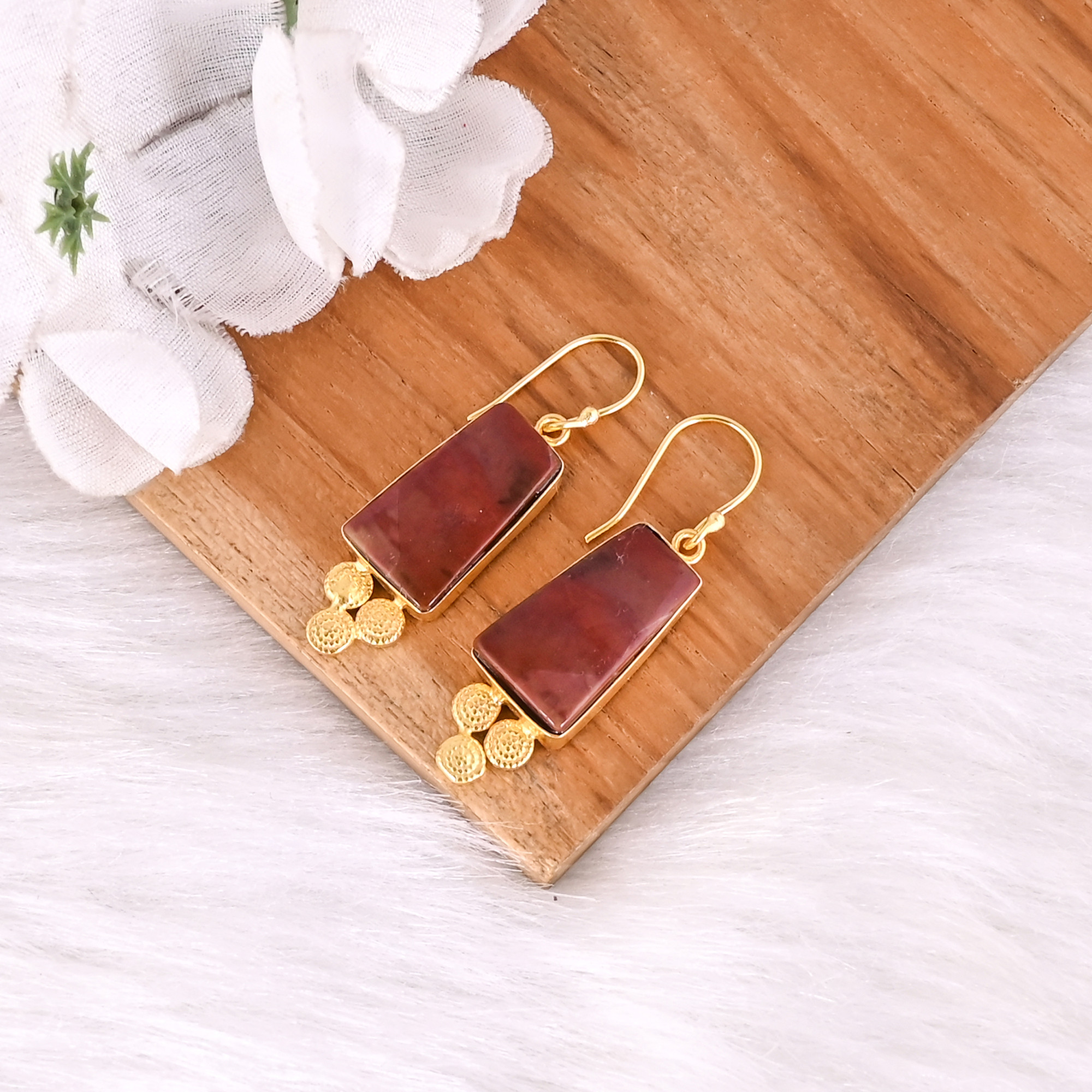 Antique Brass Dangle Earrings for Women Malinga Jasper Gemstone Drop Earrings High-quality Brass Handmade Earrings Bulk Order