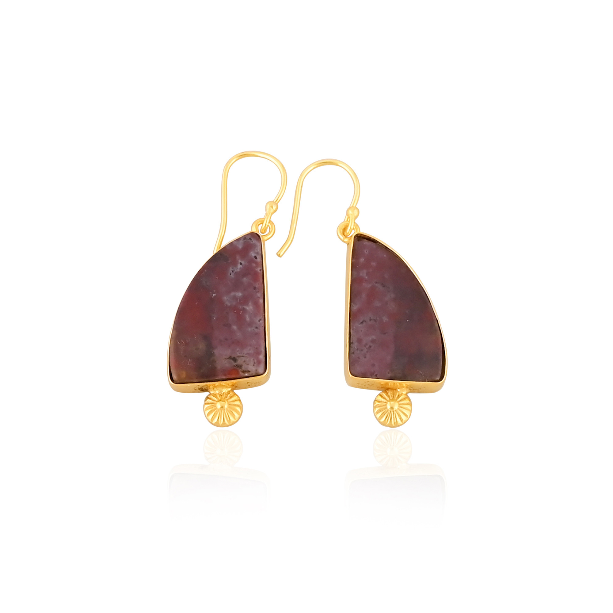 Bohemian Brass Gold Plated Ocean Jasper Gemstone Earrings Handcrafted Statement Jewelry High-quality Brass Earrings Bulk Order