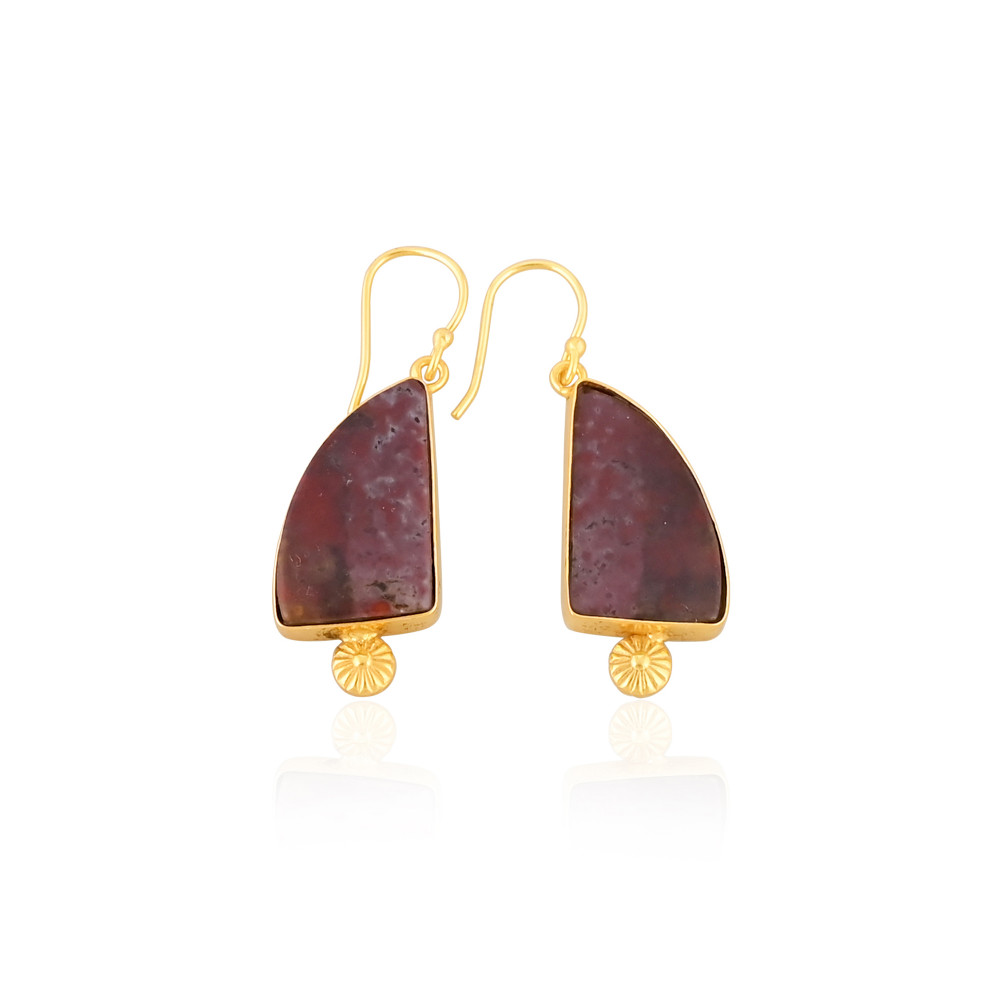 Image of Bohemian Brass Gold Plated Ocean Jasper Gemstone Earrings Handcrafted Statement Jewelry High-quality Brass Earrings Bulk Order