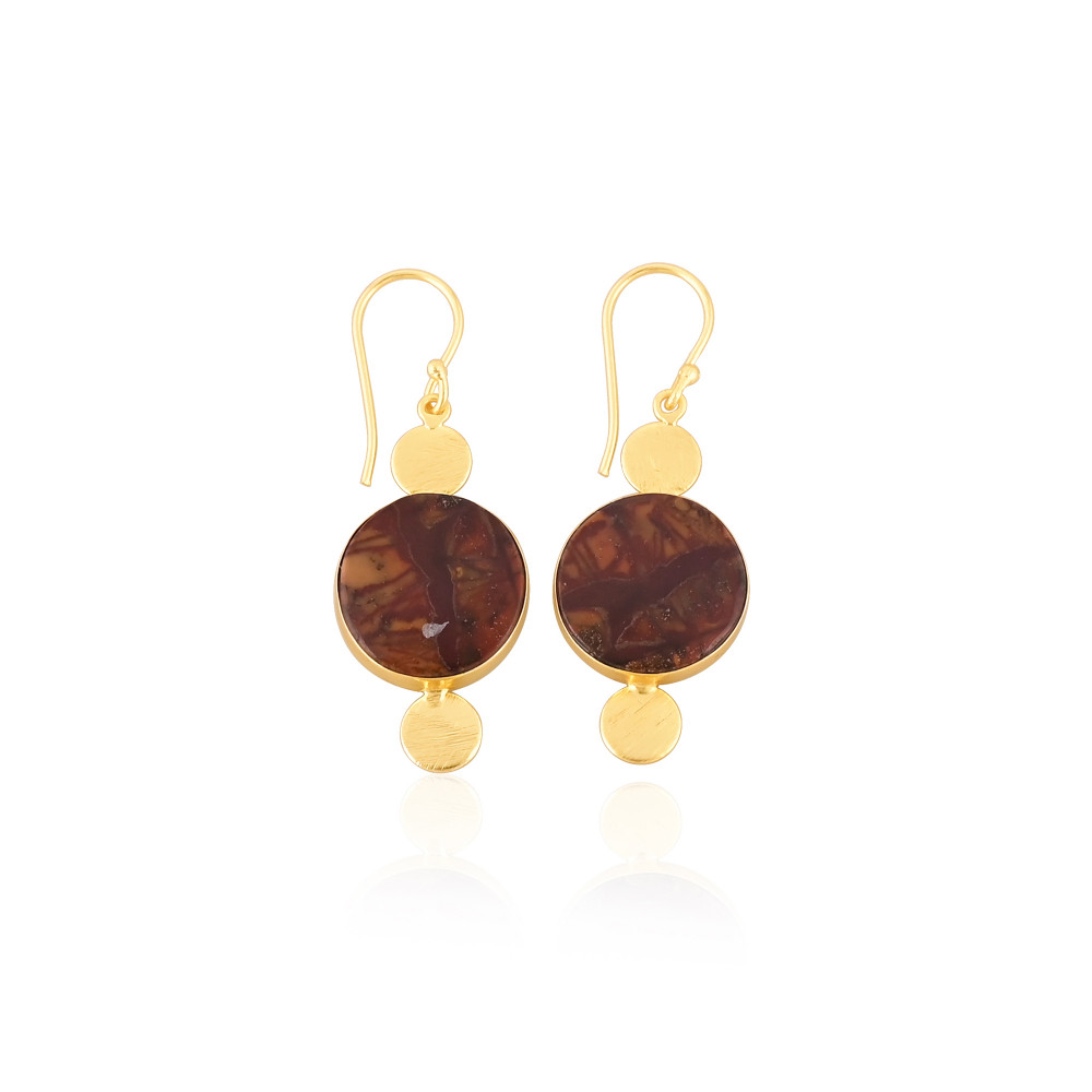 Image of Ethnic Brass Gold Plated Earrings With Malinga Jasper Stone Handcrafted Designer Jewelry High-quality Brass Dangle Earrings