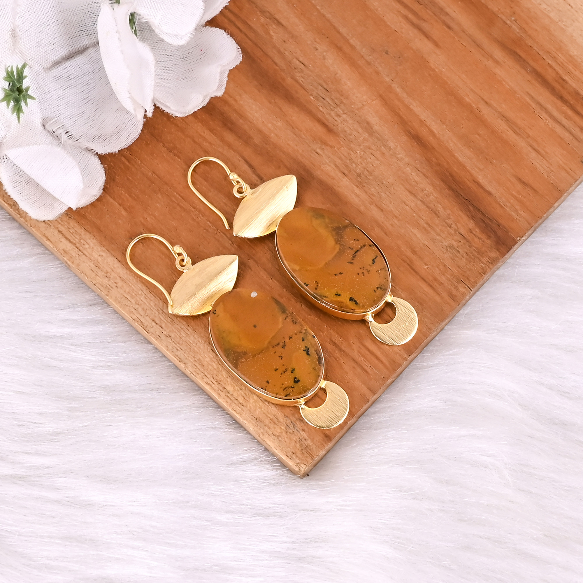 New Arrival Boho Malinga Jasper Gemstone Earring Hot Selling Brass Gold Plated Dangle Drop Earrings For Women Gifts Jewelry