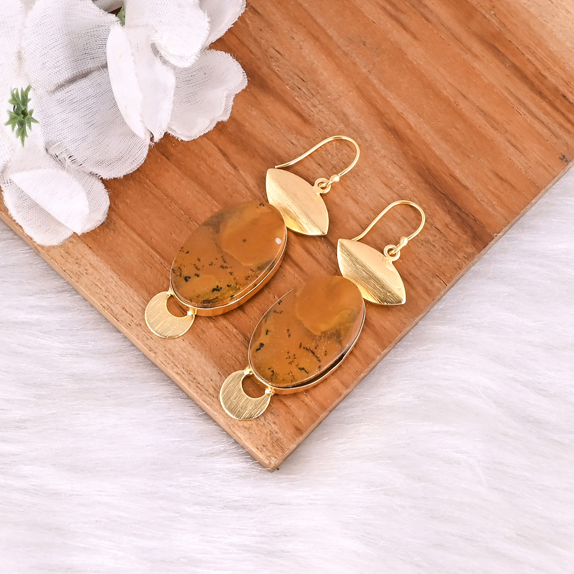 New Arrival Boho Malinga Jasper Gemstone Earring Hot Selling Brass Gold Plated Dangle Drop Earrings For Women Gifts Jewelry