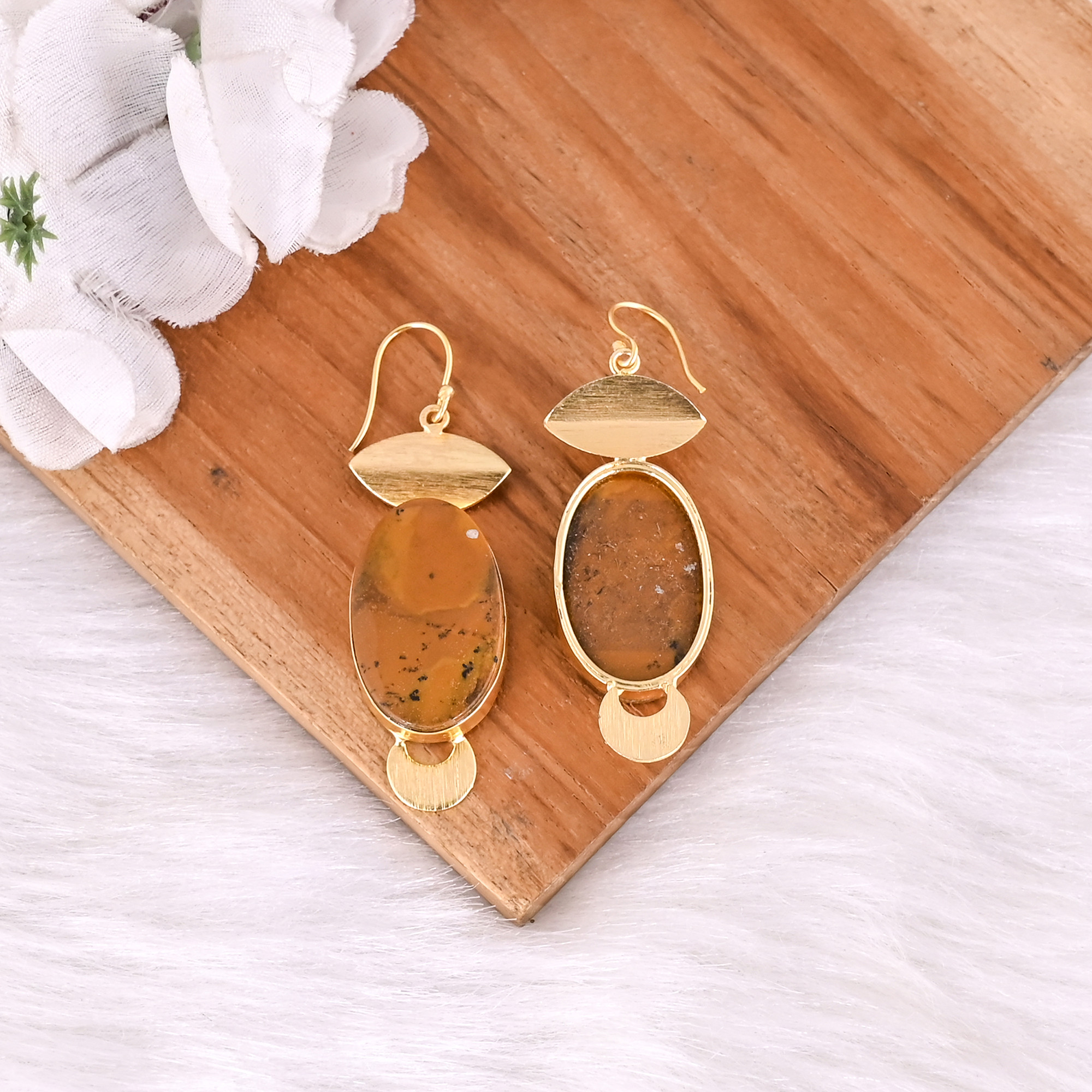 New Arrival Boho Malinga Jasper Gemstone Earring Hot Selling Brass Gold Plated Dangle Drop Earrings For Women Gifts Jewelry