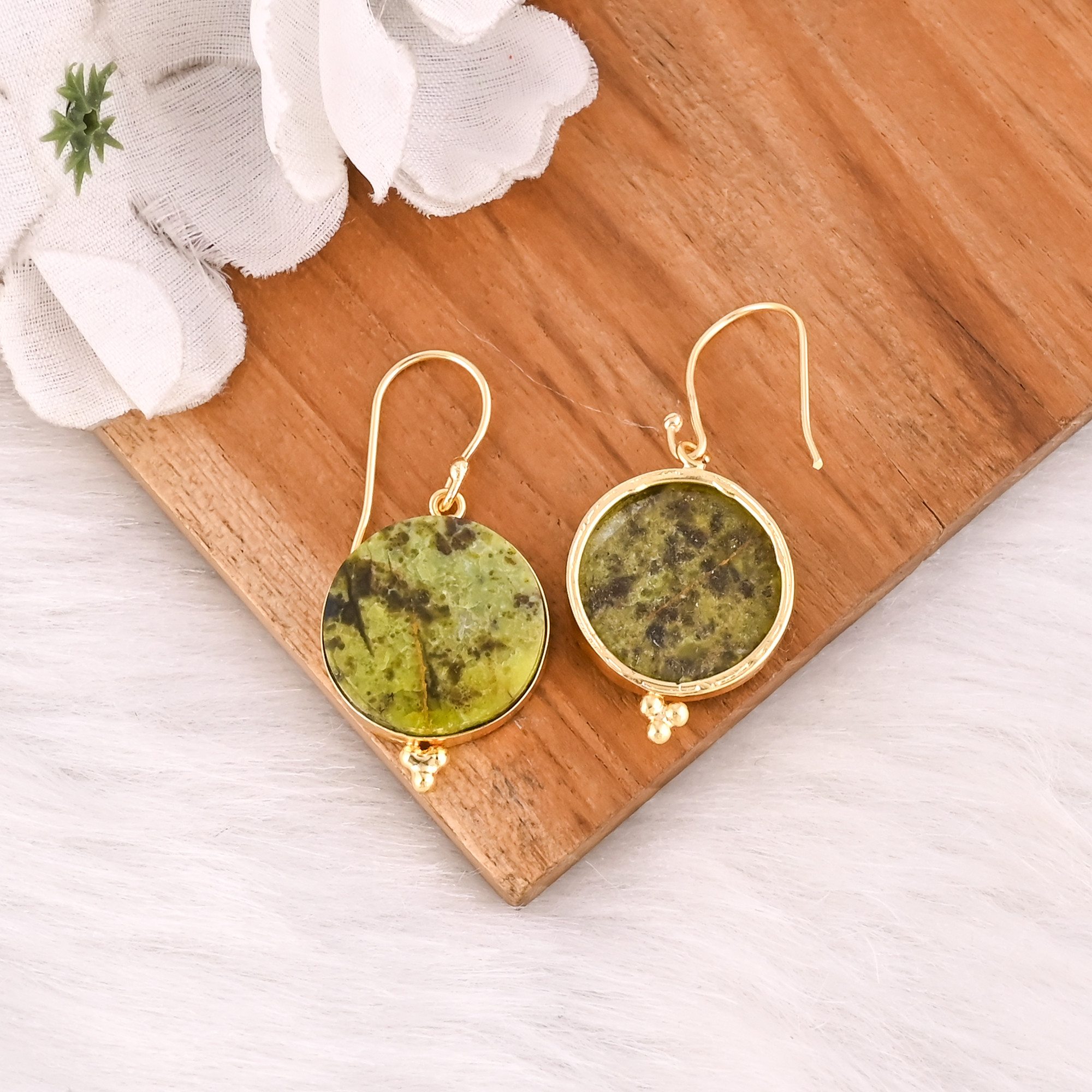 Bohemian Brass Green Opal Gemstone Gold Plated Earrings Handmade Ethnic Statement Jewelry High-quality Brass Earrings Bulk Order