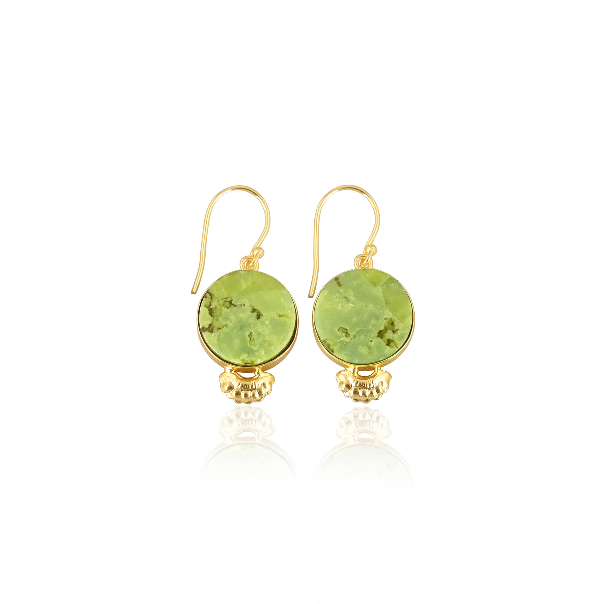 Handmade Brass Gold Plated Green Opal Stone Earrings For Daily Outfits Trendy Brass Drop Earrings For Special Events Wear