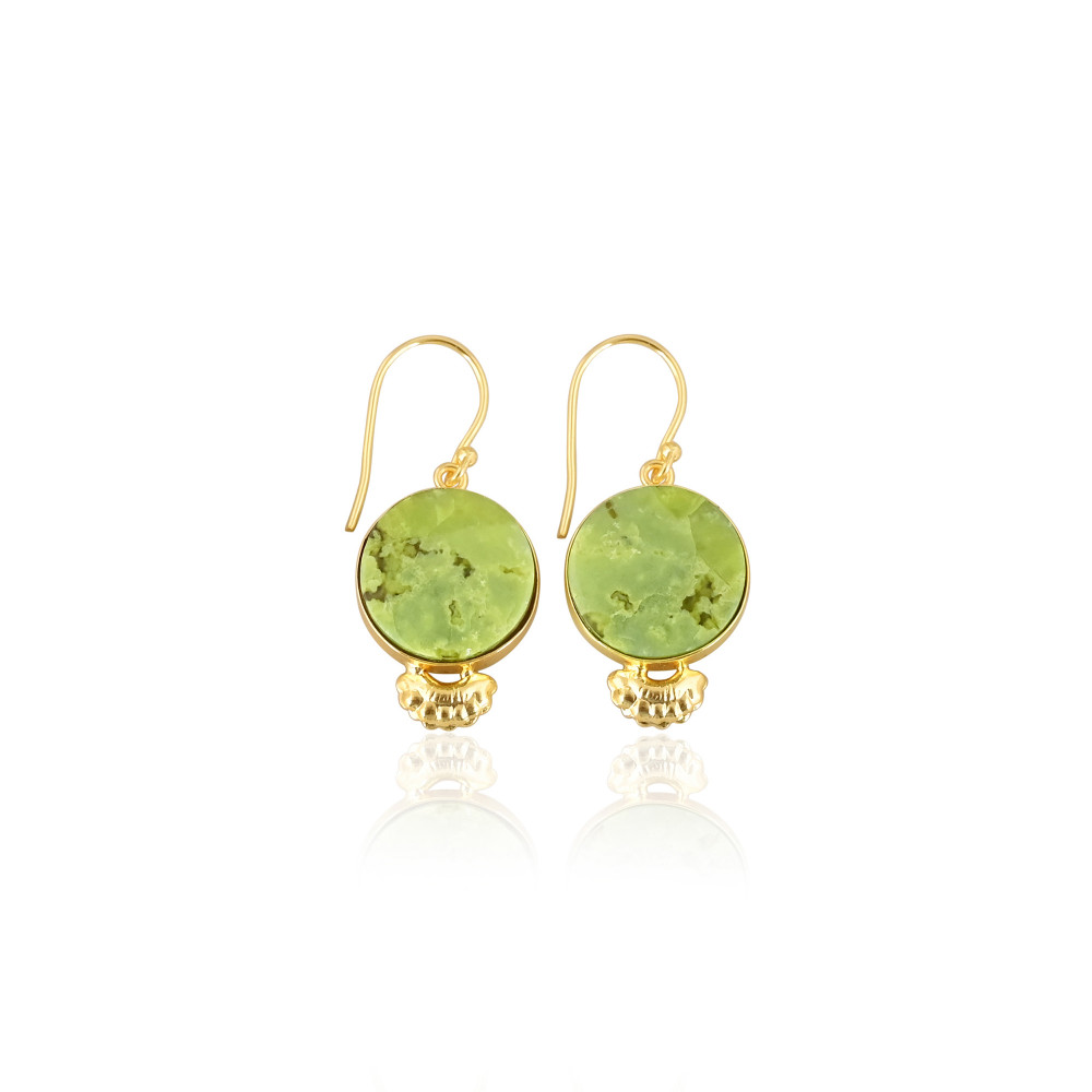 Image of Handmade Brass Gold Plated Green Opal Stone Earrings For Daily Outfits Trendy Brass Drop Earrings For Special Events Wear