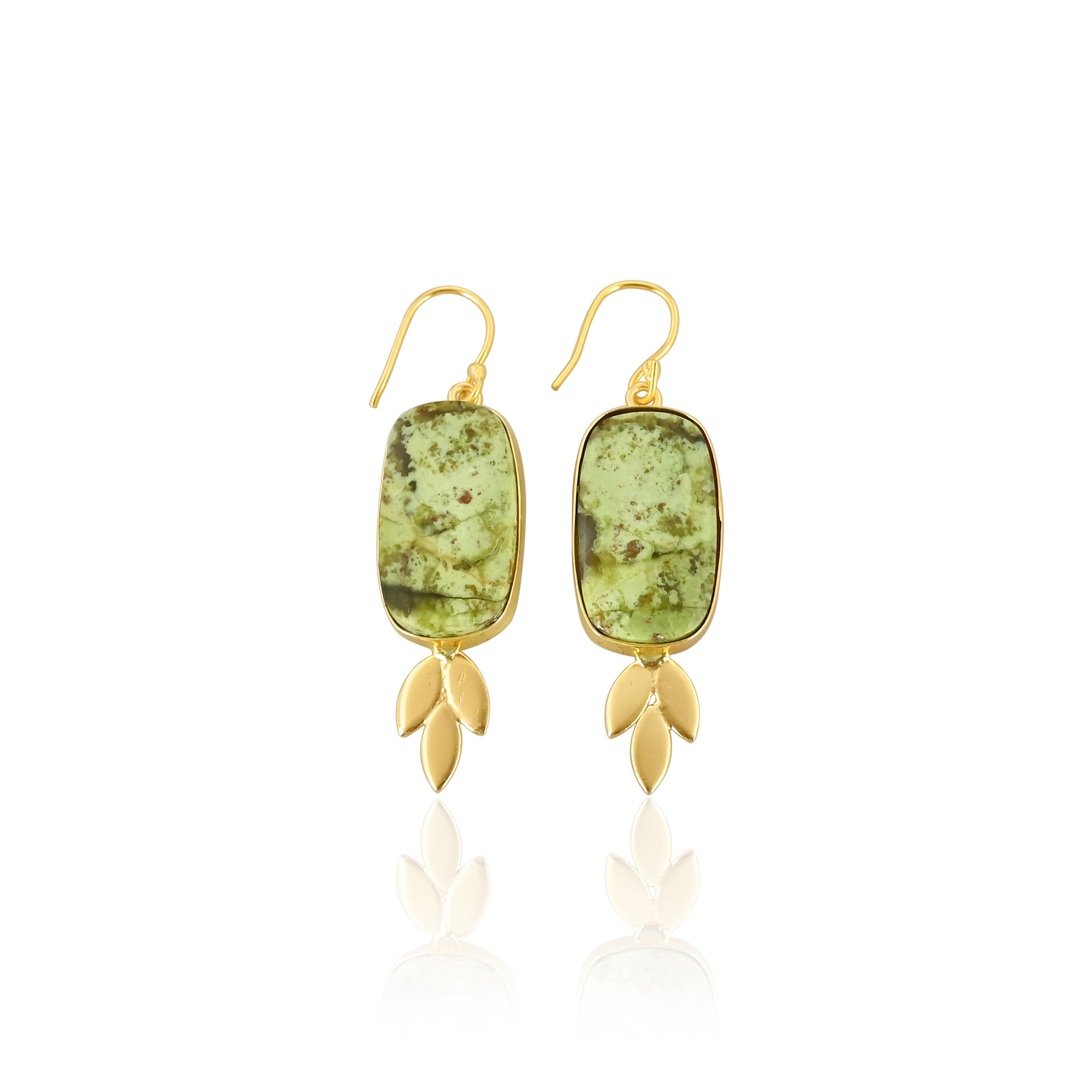 Stylish Brass Dangle Earrings With Green Opal Gemstone Earrings Delicate Brass Gold Plated Earrings For Casual Anniversary Gift