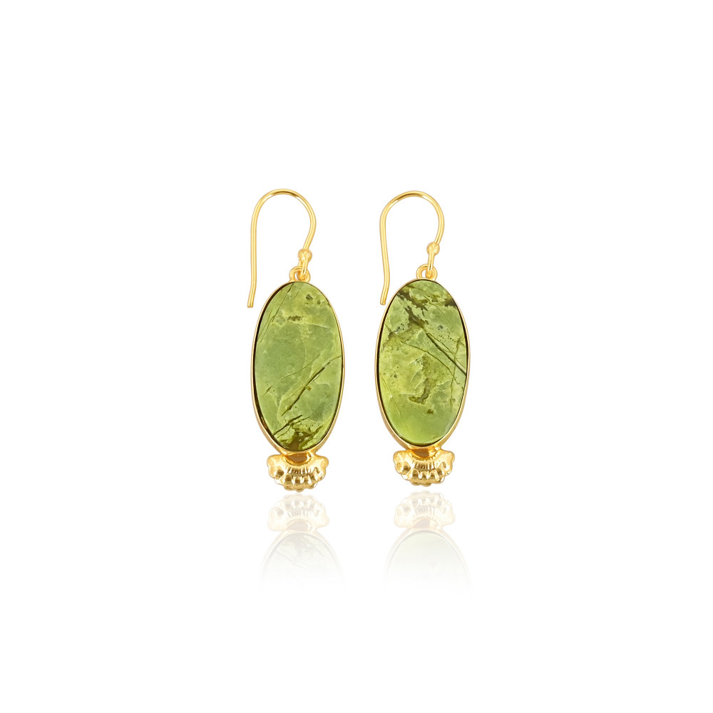 Image of Handmade Brass Gold Plated Green Opal Stone Earrings For Daily Outfits Trendy Brass Drop Earrings For Special Events Wear