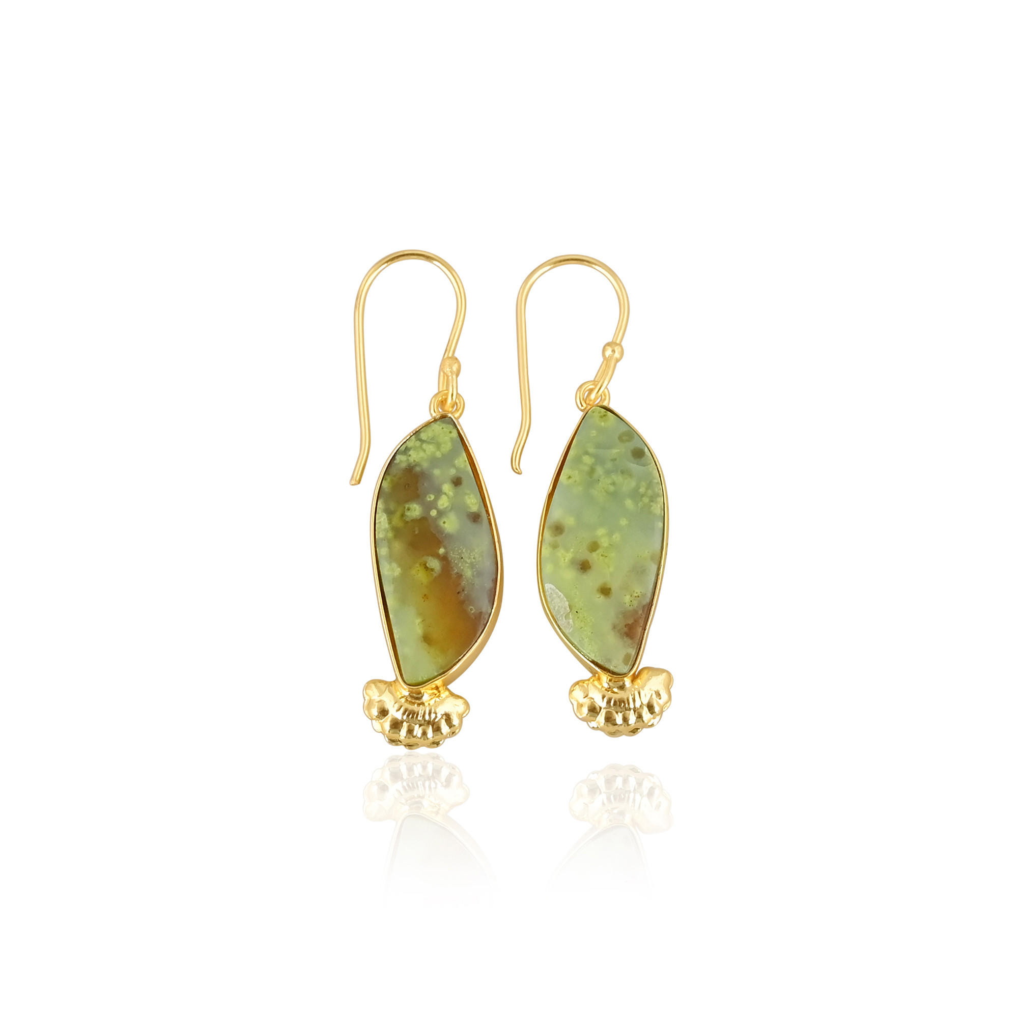 Ethnic Brass Drop Earrings With Green Opal Stone Handcrafted Designer Jewelry High-quality Brass Dangle Earrings Bulk Order
