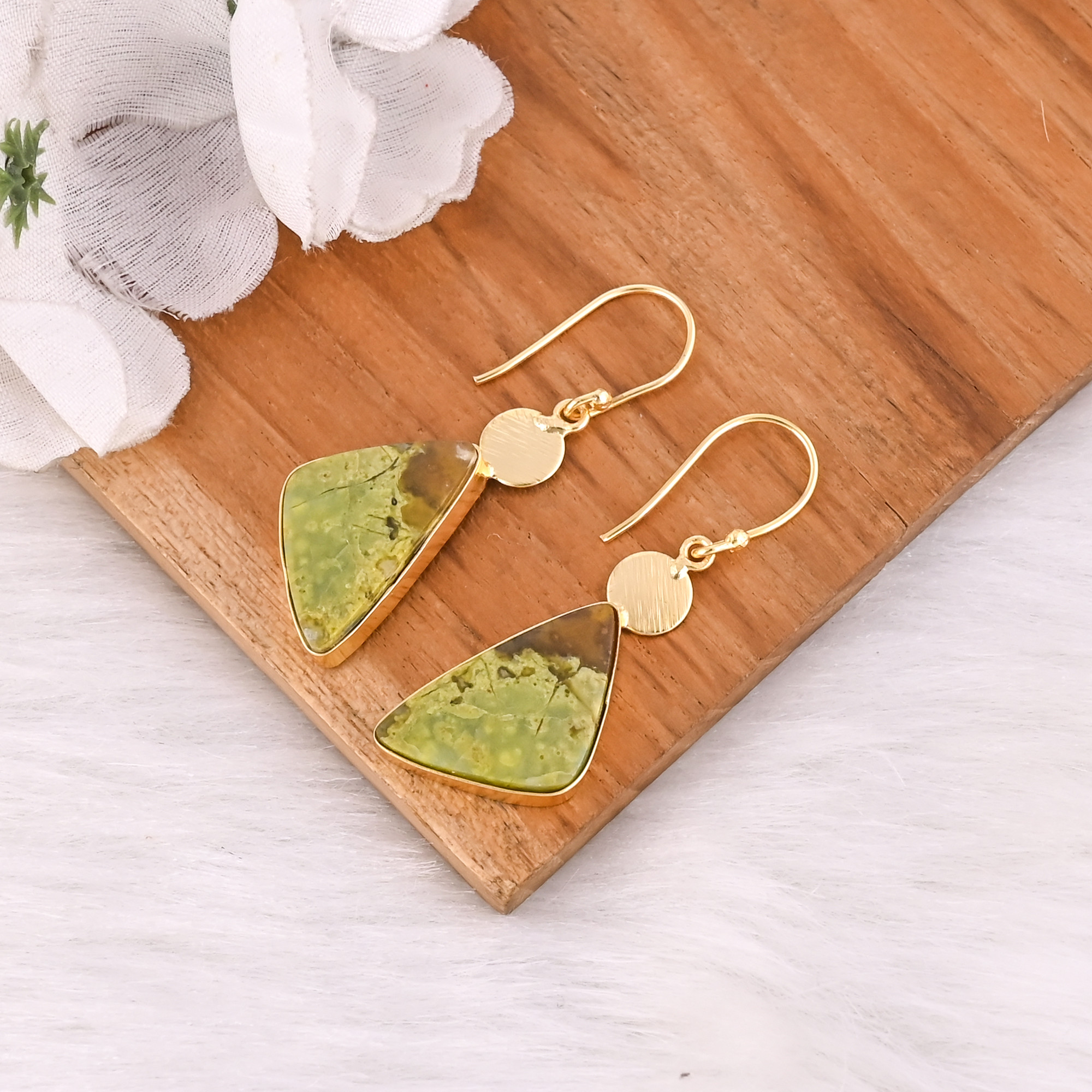 Bohemian Brass Green Opal Gemstone Earrings Handcrafted Ethnic Statement Jewelry High-quality Brass Earrings Bulk Order