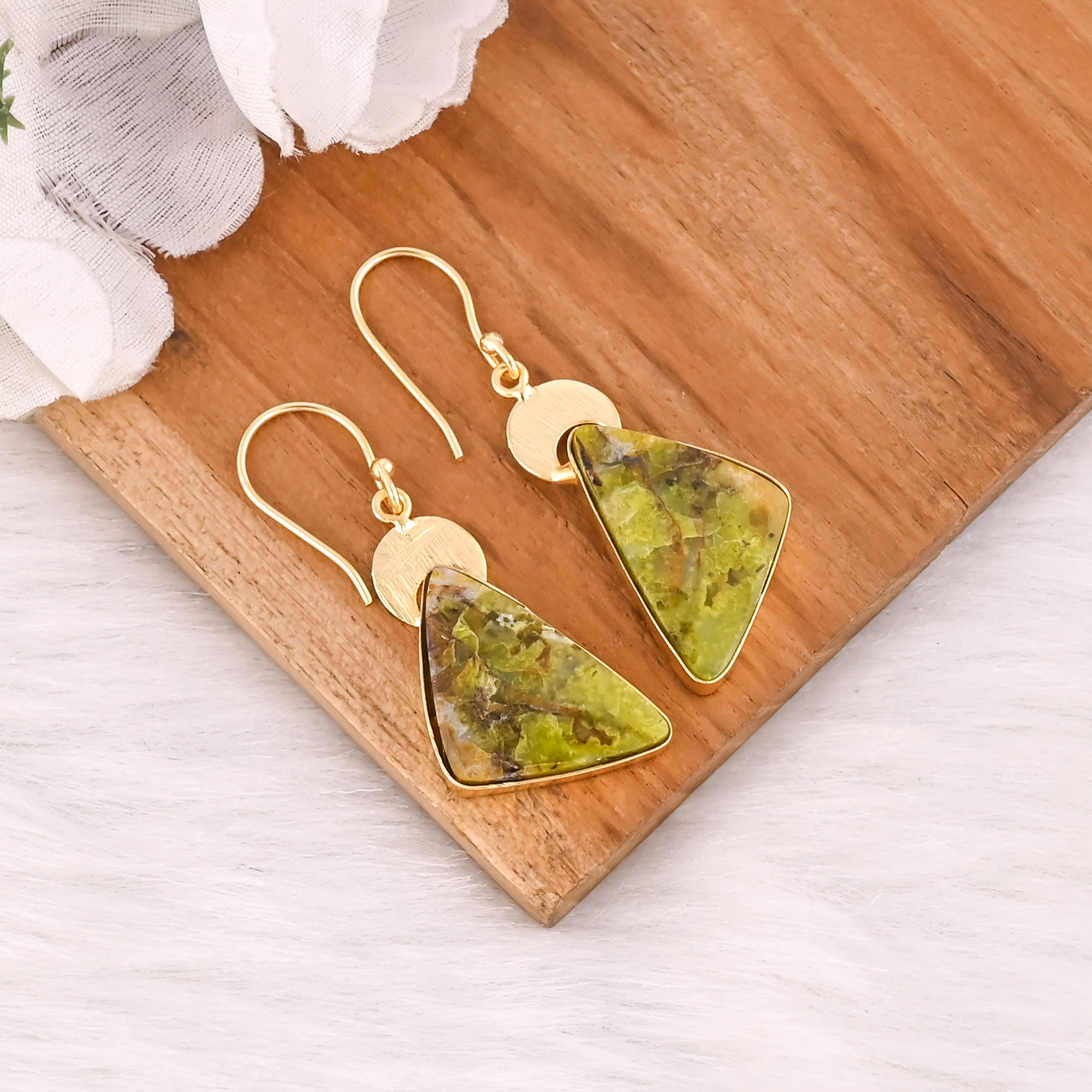 Antique Brass Dangle Earrings for Women Green Opal Gemstone Drop Earrings High-quality Brass Handmade Earrings Bulk Order