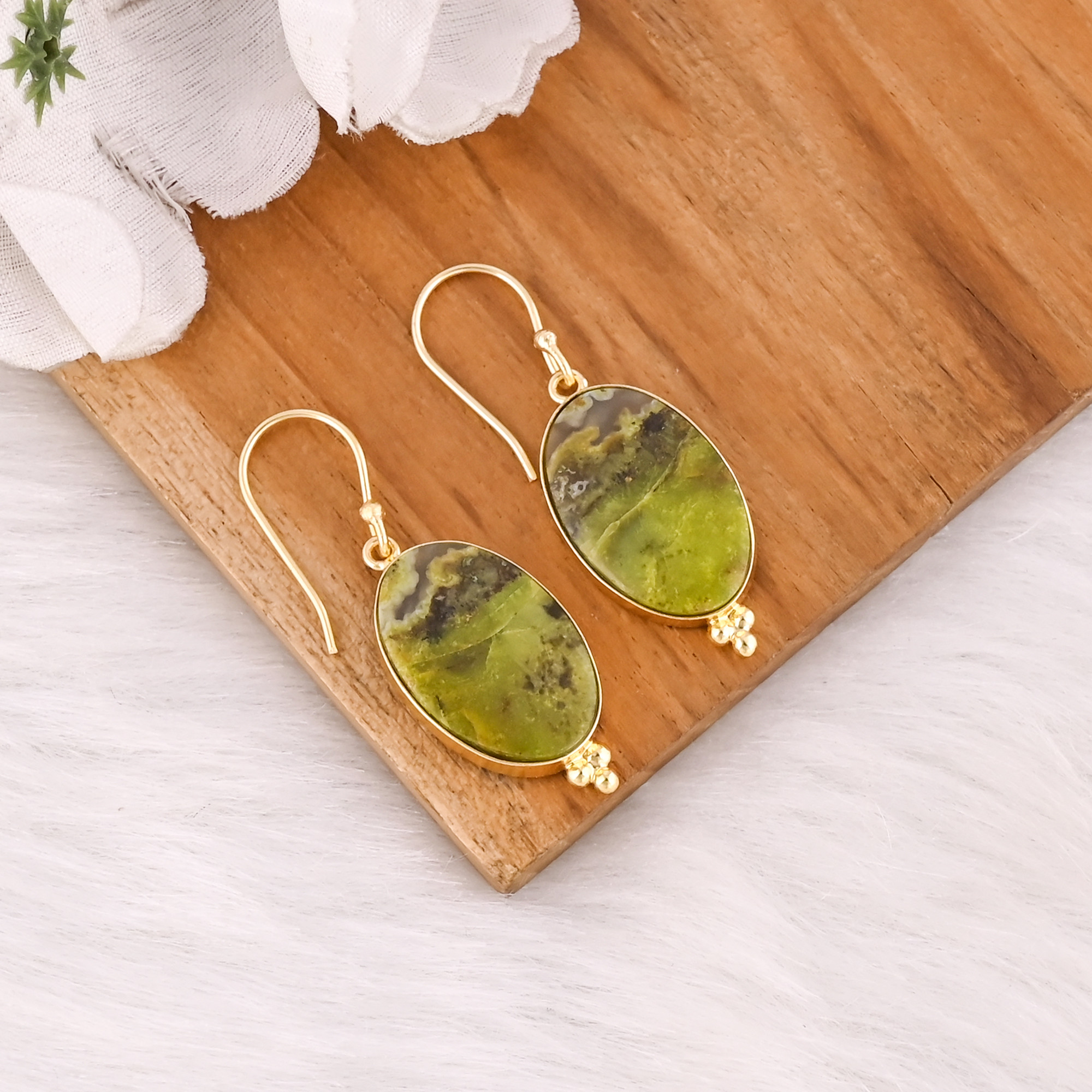 Ethnic Brass Drop Earrings With Green Opal Stone Handcrafted Tribal Jewelry High-quality Brass Dangle Earrings Bulk Order