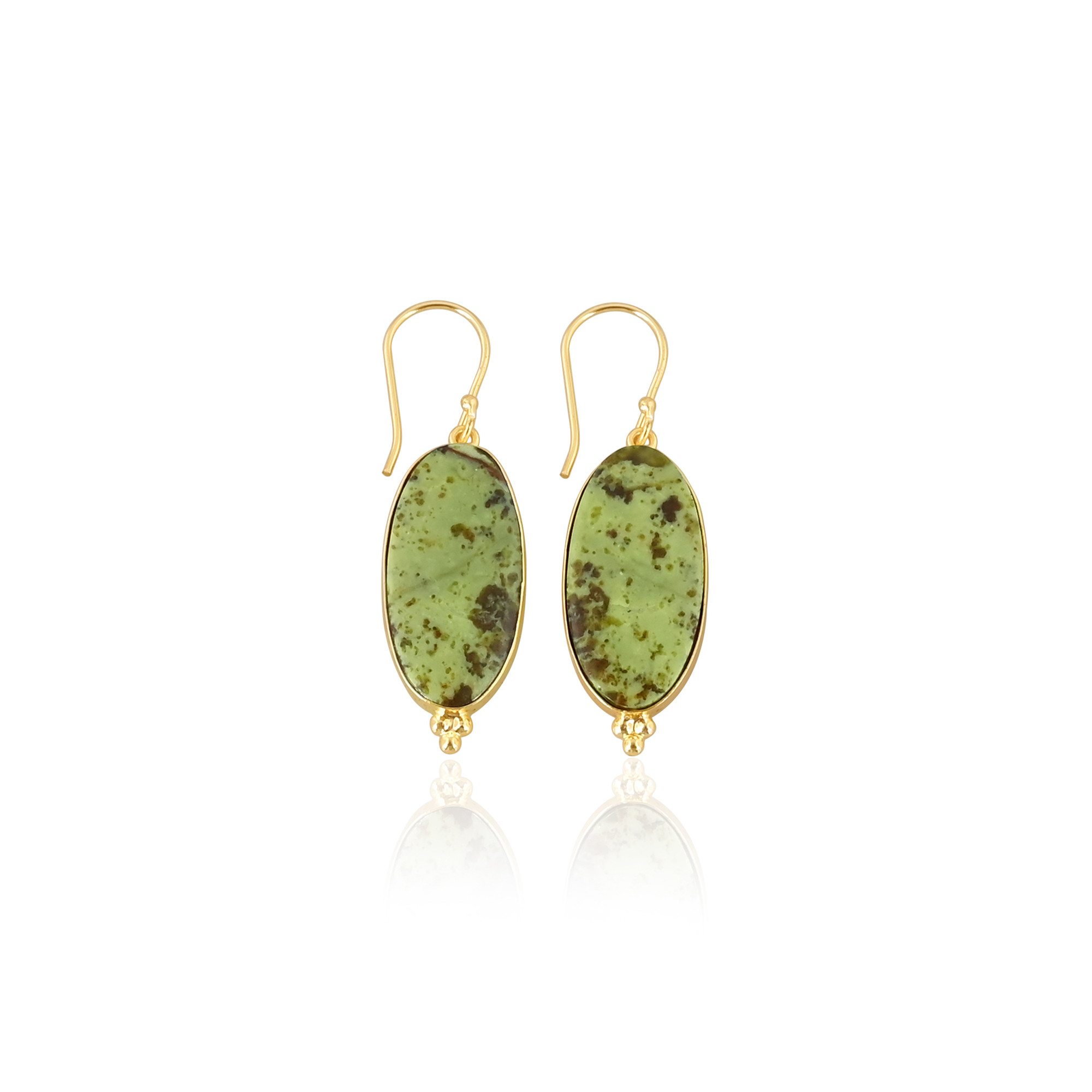 Handmade Brass Gold Plated Green Opal  Stone Earrings For Daily Outfits Trendy Brass Drop Earrings For Special Events Wear