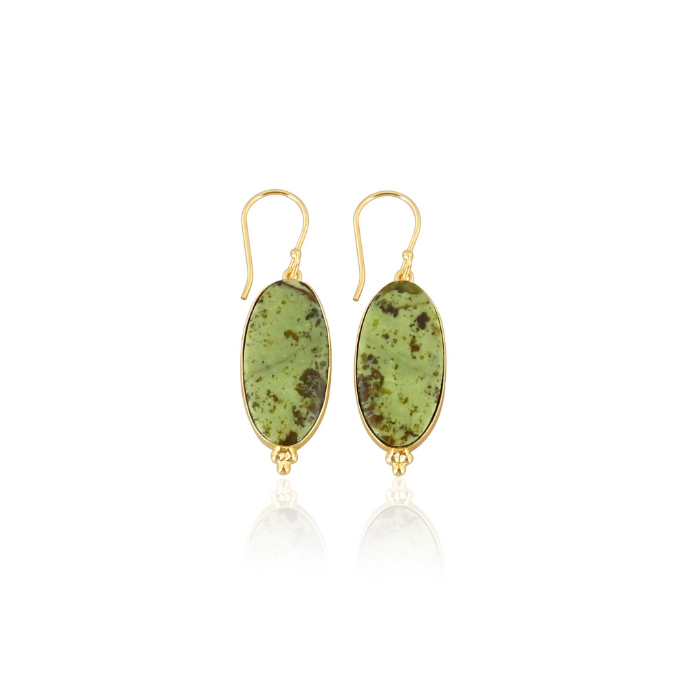 Image of Handmade Brass Gold Plated Green Opal  Stone Earrings For Daily Outfits Trendy Brass Drop Earrings For Special Events Wear