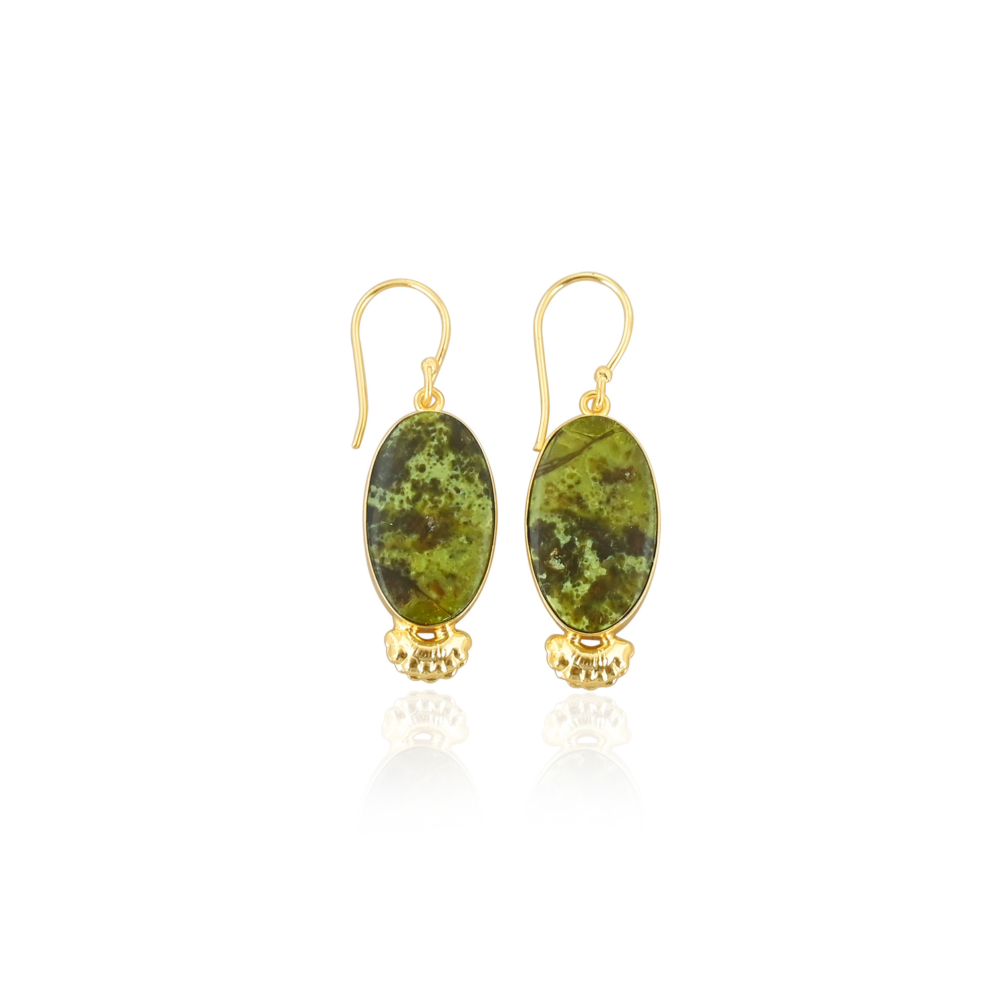 Stylish Brass Drop Dangle Earrings With Green Opal Gemstone Earrings Delicate Brass Gold Plated Earrings For Casual Gift