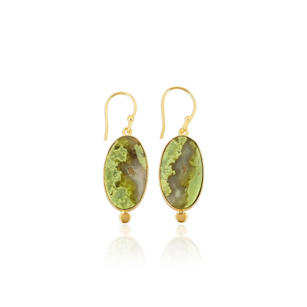 Image of Handmade Brass Gold Plated Green Opal Stone Earrings For Daily Outfits Trendy Brass Drop Earrings For Special Events Wear