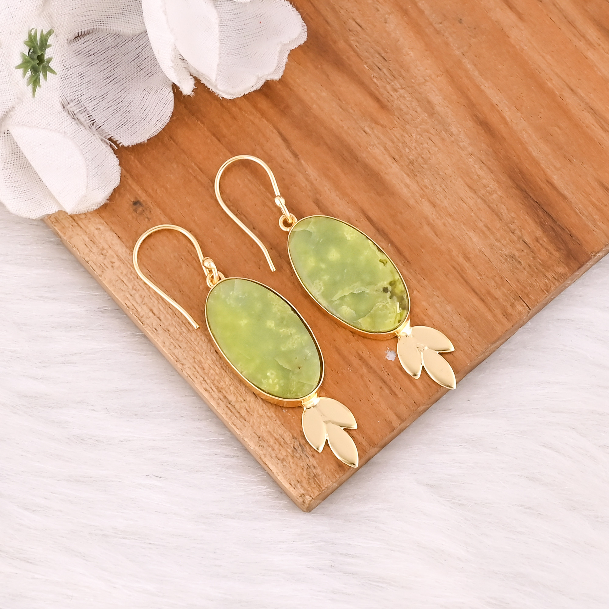 New Arrival Boho Green Opal Gemstone Earring Hot Selling Brass Silver Plated Dangle Drop Earrings For Women Gifts Jewelry
