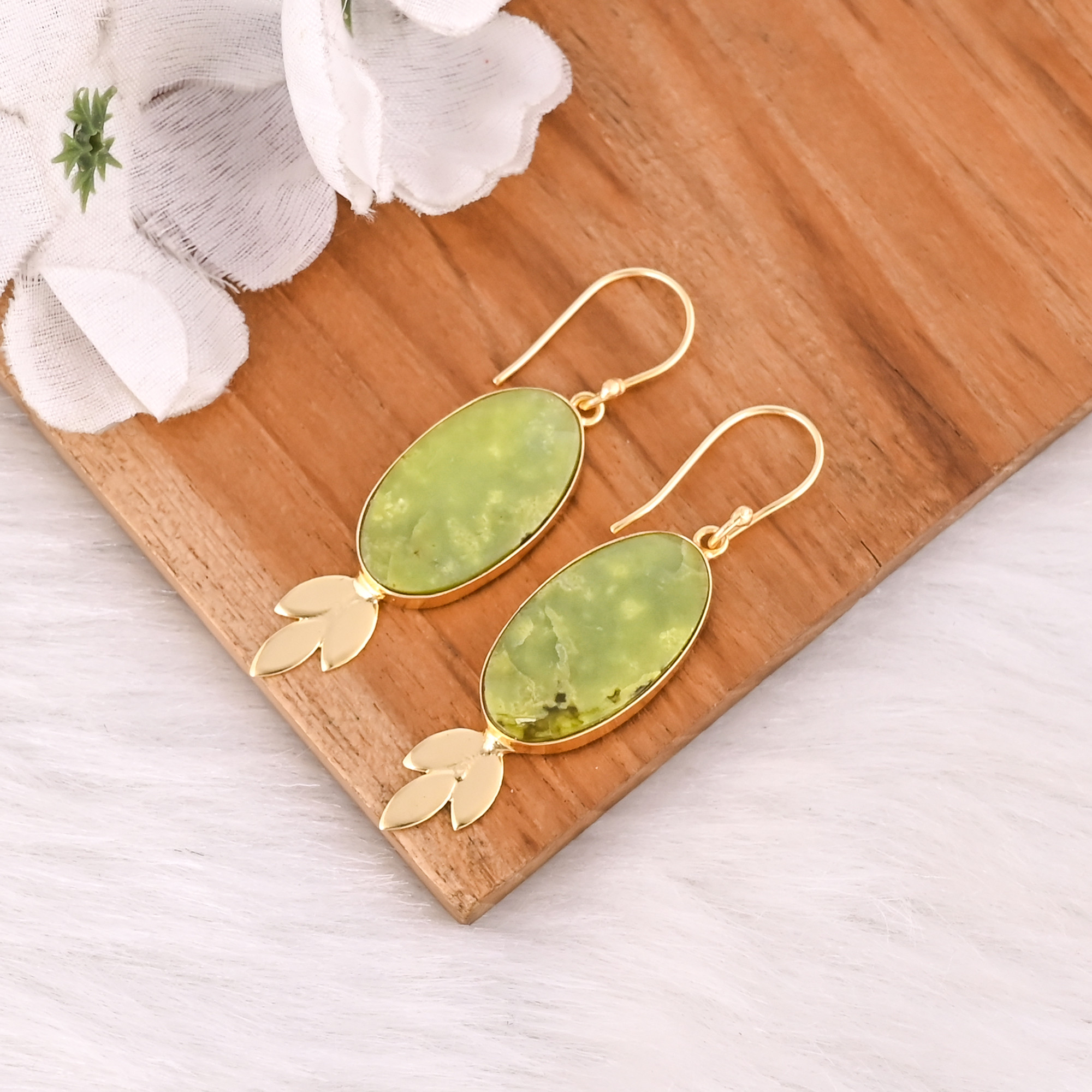 New Arrival Boho Green Opal Gemstone Earring Hot Selling Brass Silver Plated Dangle Drop Earrings For Women Gifts Jewelry