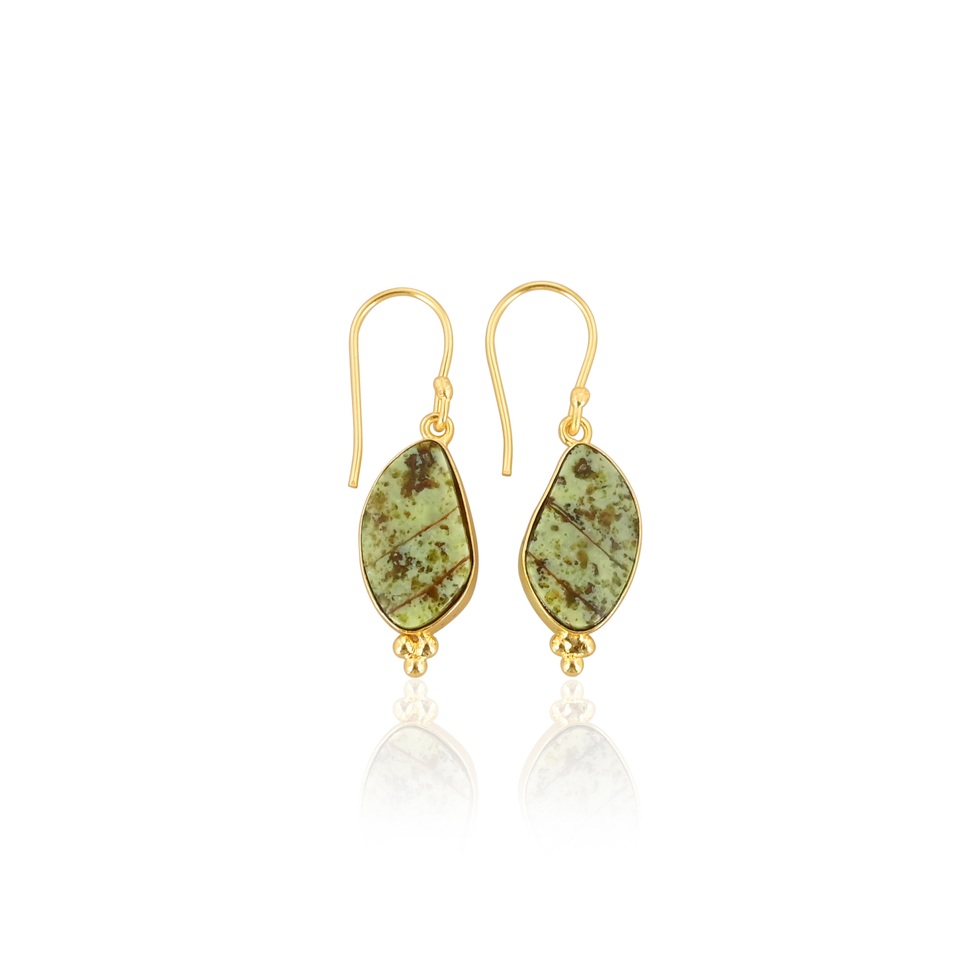 Custom Logo Gold Plated Brass Green Opal Gemstone Gold Plated Earrings Customized Jewelry High Quality Brass Earrings