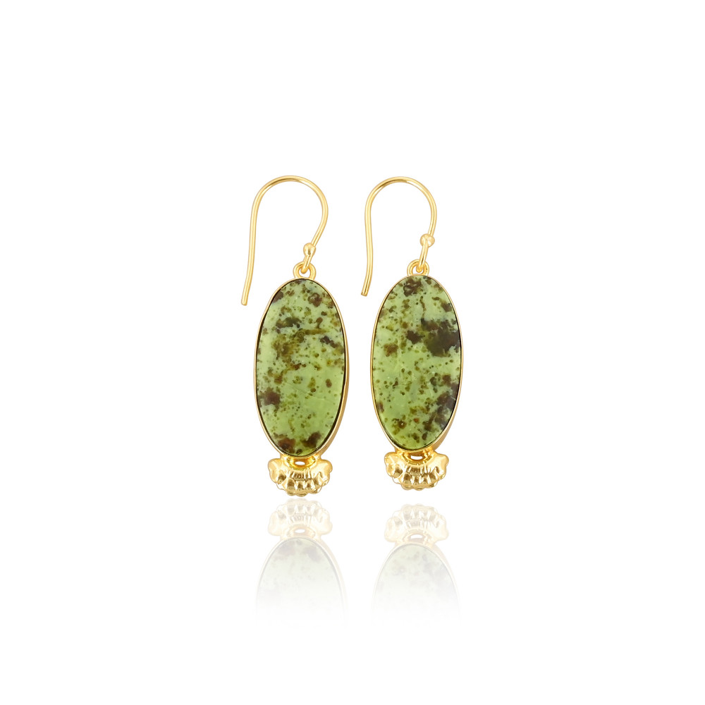 Image of Handmade Classic Style Gold Plated Brass Earrings Green Opal Gemstone Dangle Earring Handcrafted Earring Wholesale Manufacturer