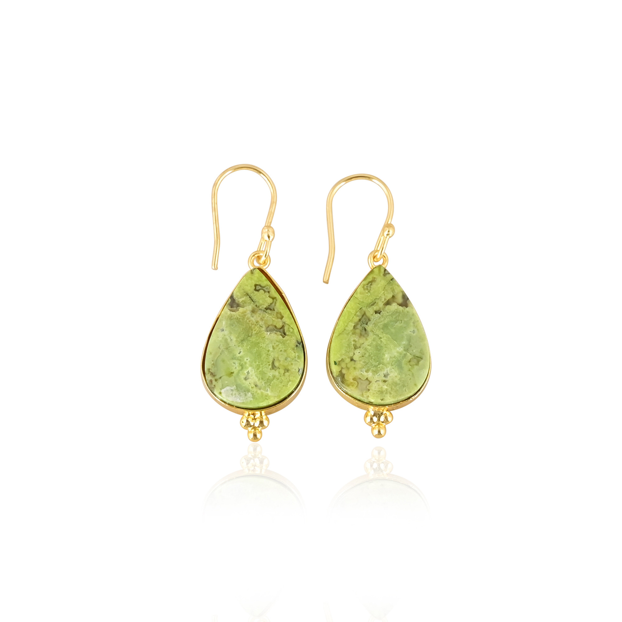 Womens Bohemian Style Brass Green Opal Stone Gold Plated Earrings Fashionable Gift for Weddings Engagements Anniversaries