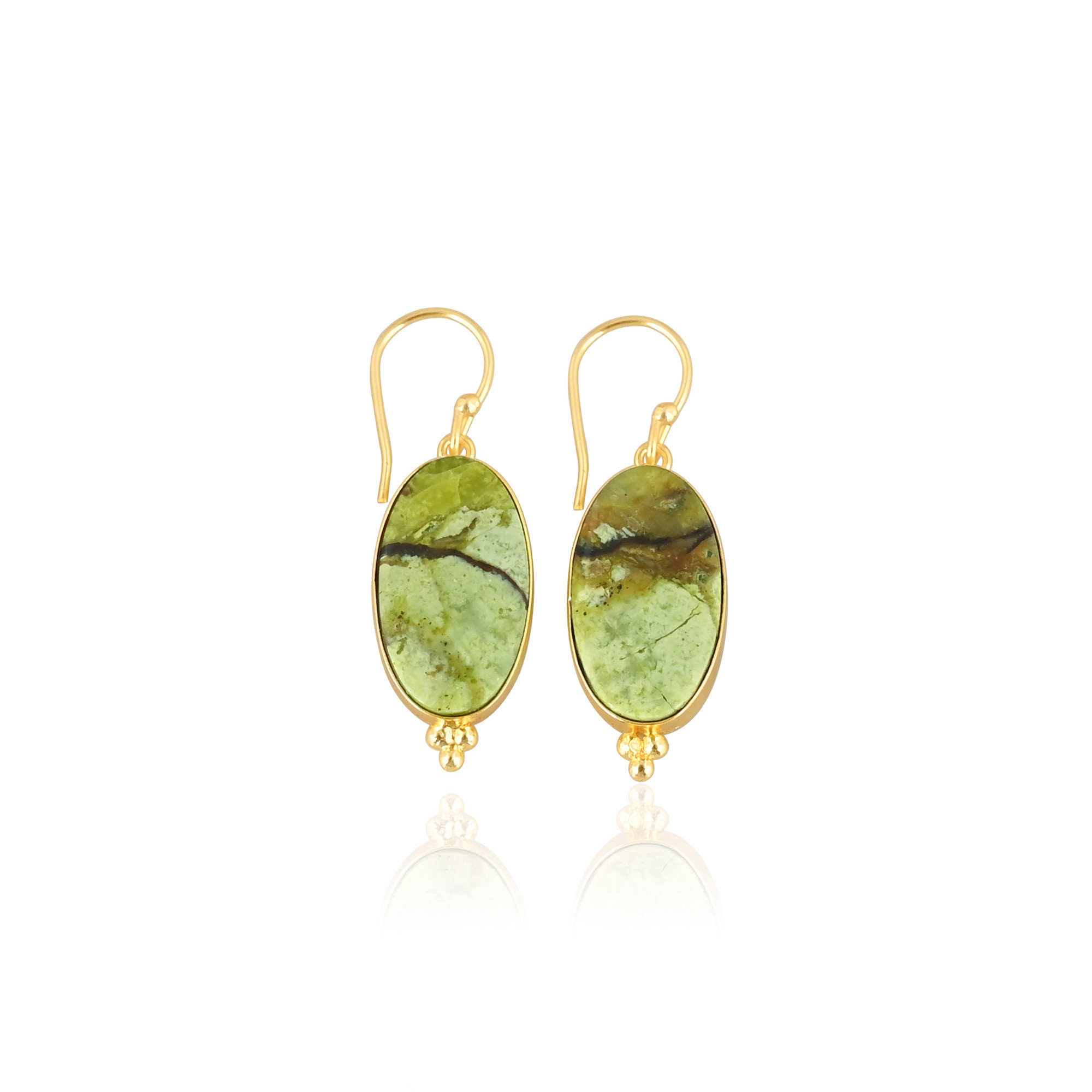 Classic Green Opal Oval Shape Gold-Plated Brass Drop Earrings Trendy Style Alloy Weddings Parties Fashionable Gift Women