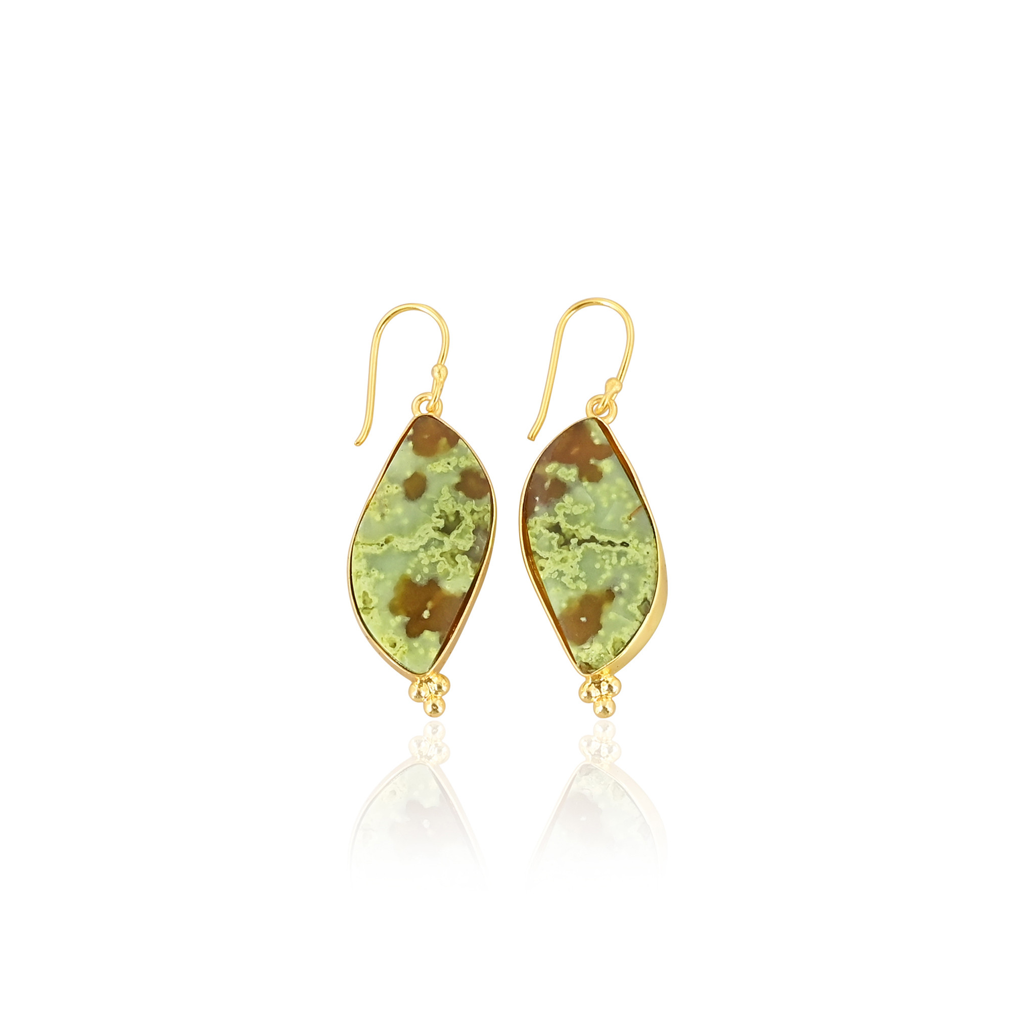 Bohemian Brass Green Opal Gemstone Earrings Handcrafted Ethnic Statement Jewelry High-quality Brass Earrings Bulk Order