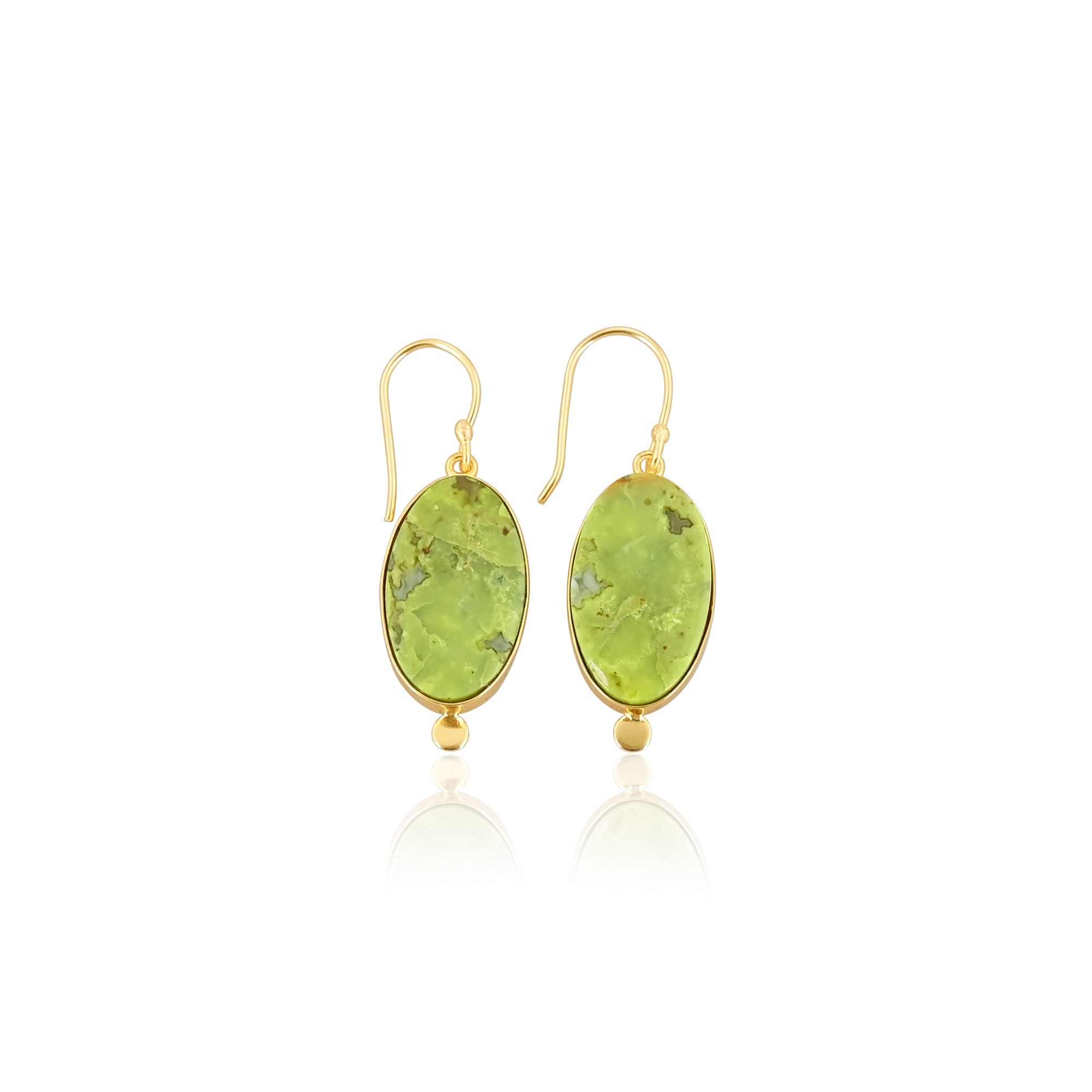 Handmade Brass Yellow Gold Plated Green Opal Stone Earrings For Daily Outfits Trendy Brass Drop Earrings For Special Events Wear