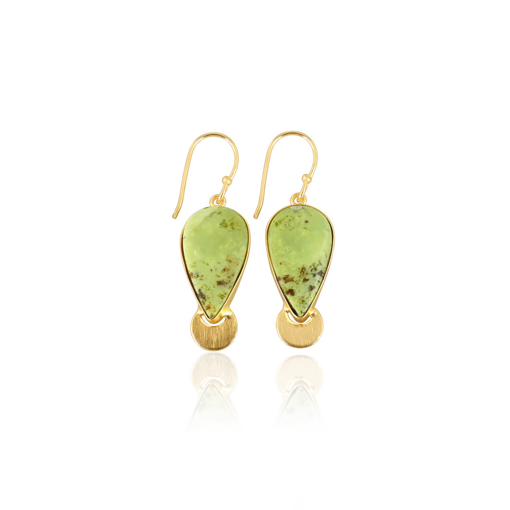Image of Hot Selling Yellow Gold Plated Earring Green Opal Gemstone Earring Fashion Boho Statement Earrings Wholesale Manufacturer