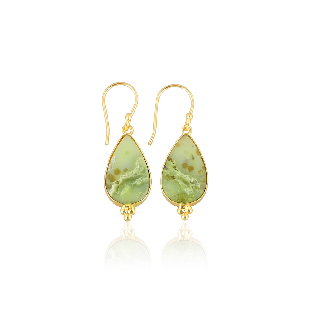 Image of Premium Quality Green Opal Brass Gold Plated Earrings or Statement Earrings at Wholesale Piece for Customized Size Hot Sale